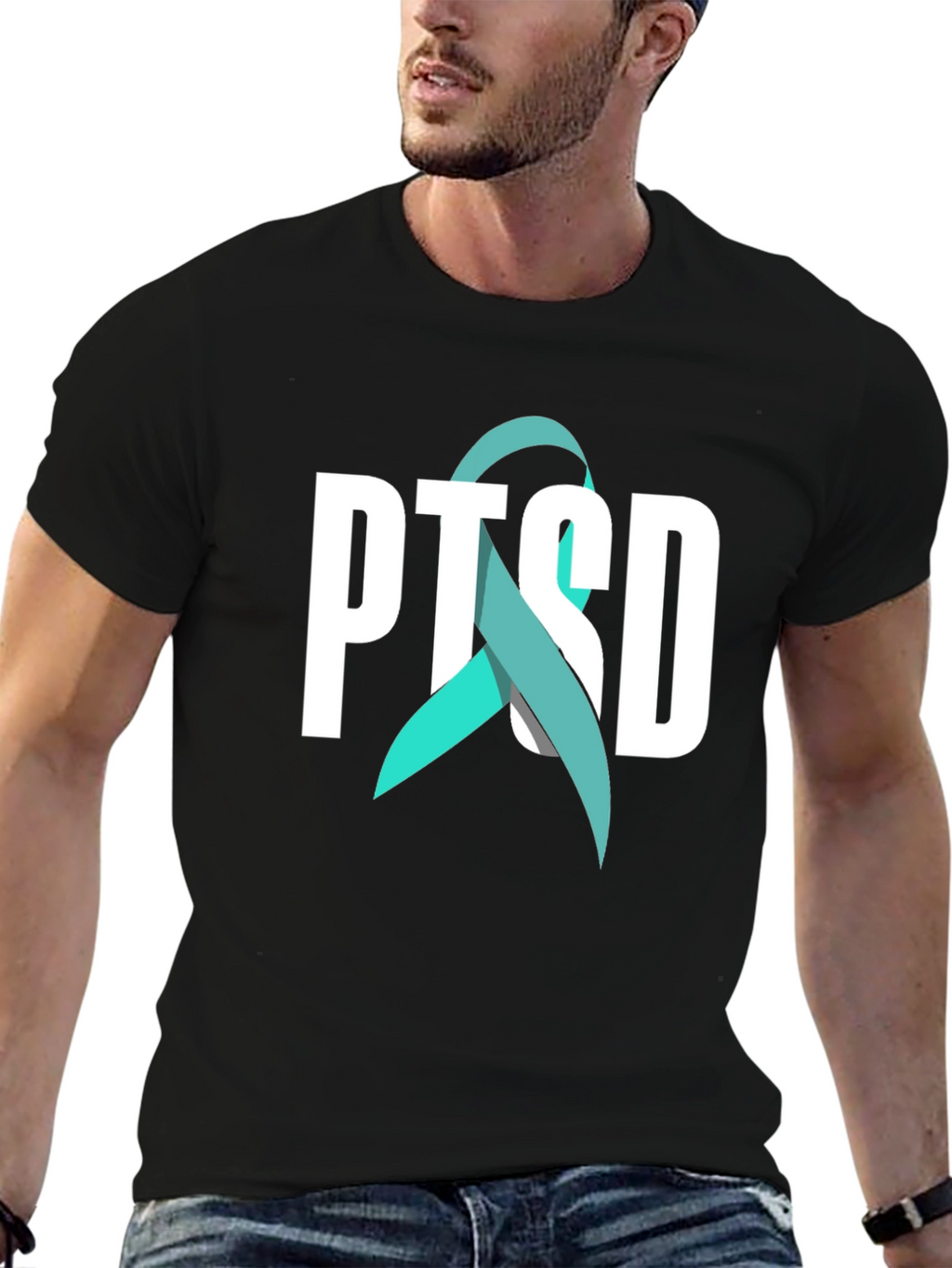 PTSD Awareness Ribbon Graphic Tee - Black