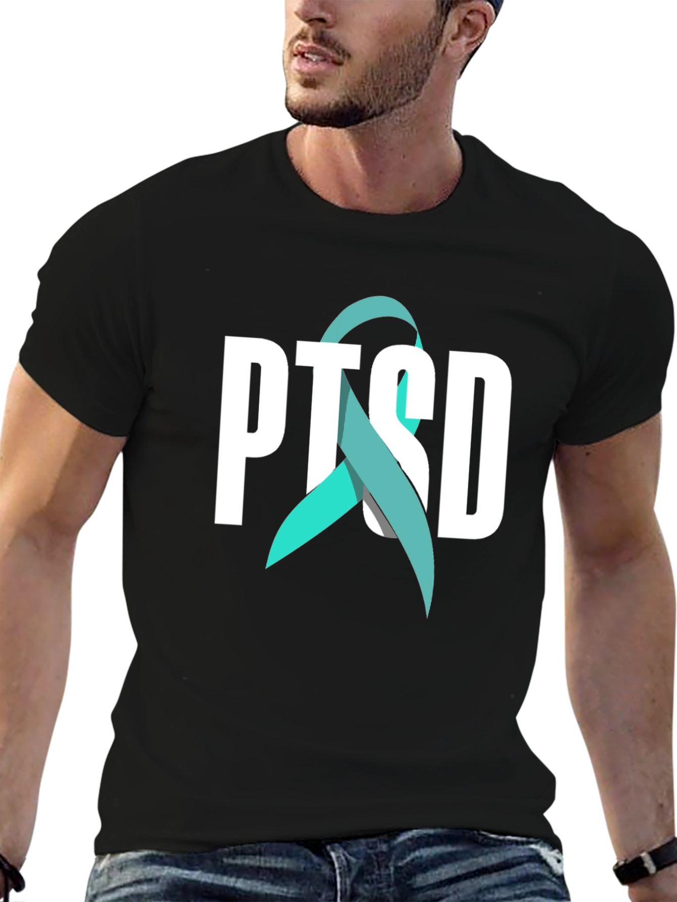 PTSD Awareness Ribbon Graphic Tee - Black