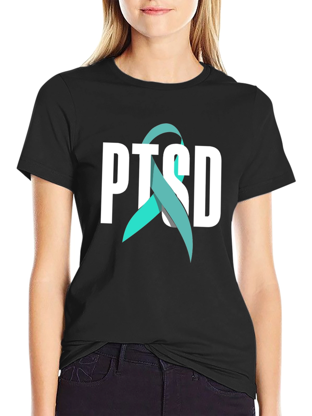 PTSD Awareness Ribbon Graphic Tee - Black