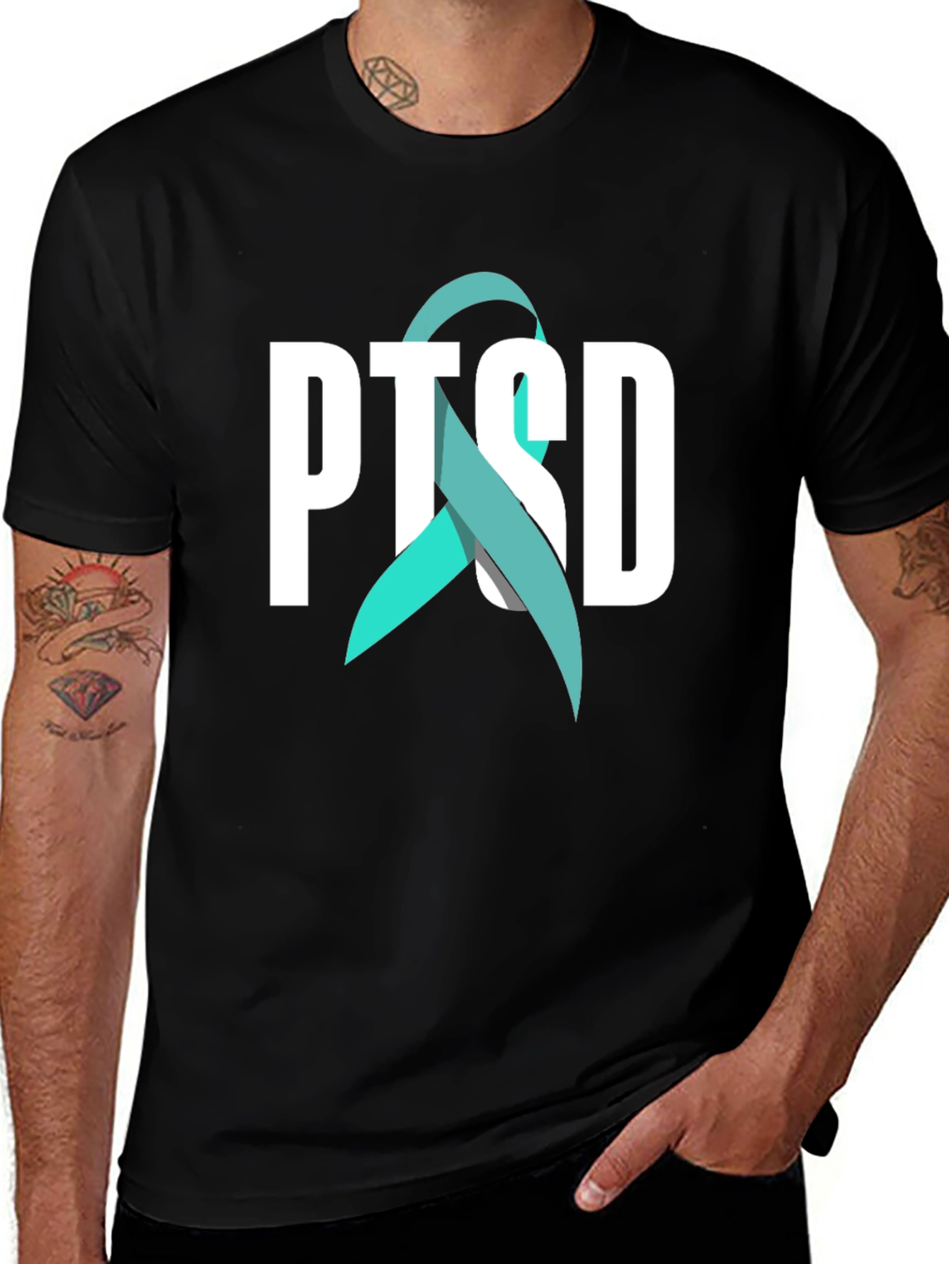 PTSD Awareness Ribbon Graphic Tee - Black