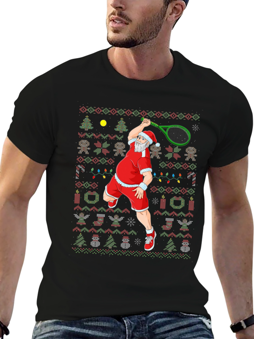 Santa Tennis Ugly Christmas T-Shirt