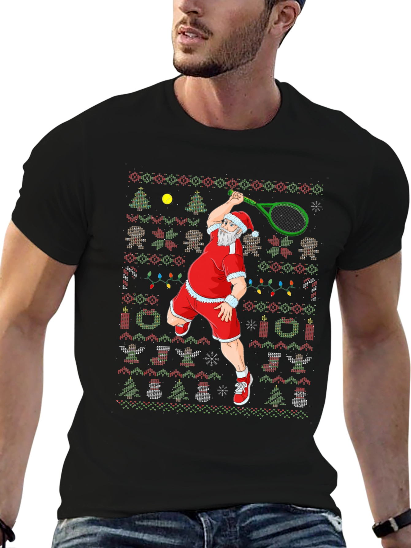 Santa Tennis Ugly Christmas T-Shirt