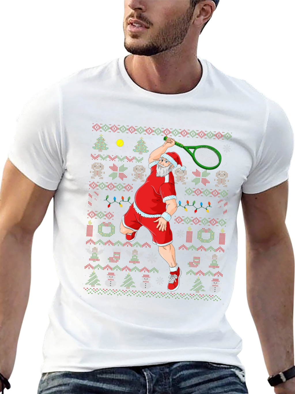 Santa Tennis Ugly Christmas T-Shirt