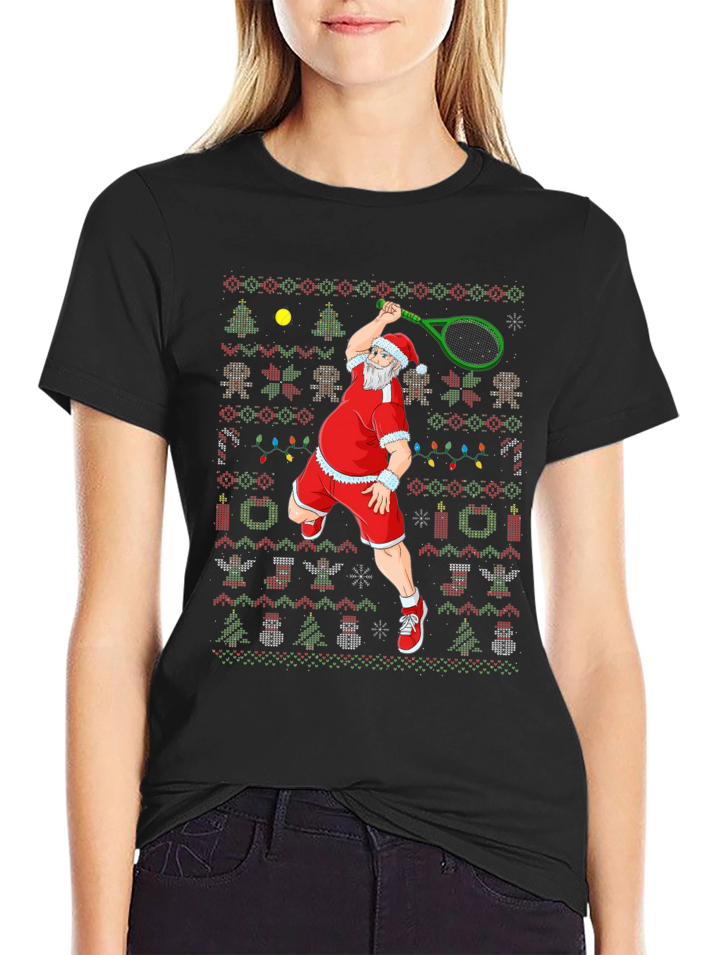 Santa Tennis Ugly Christmas T-Shirt