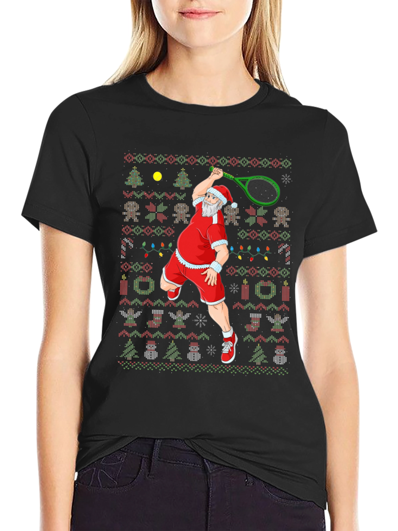 Santa Tennis Ugly Christmas T-Shirt