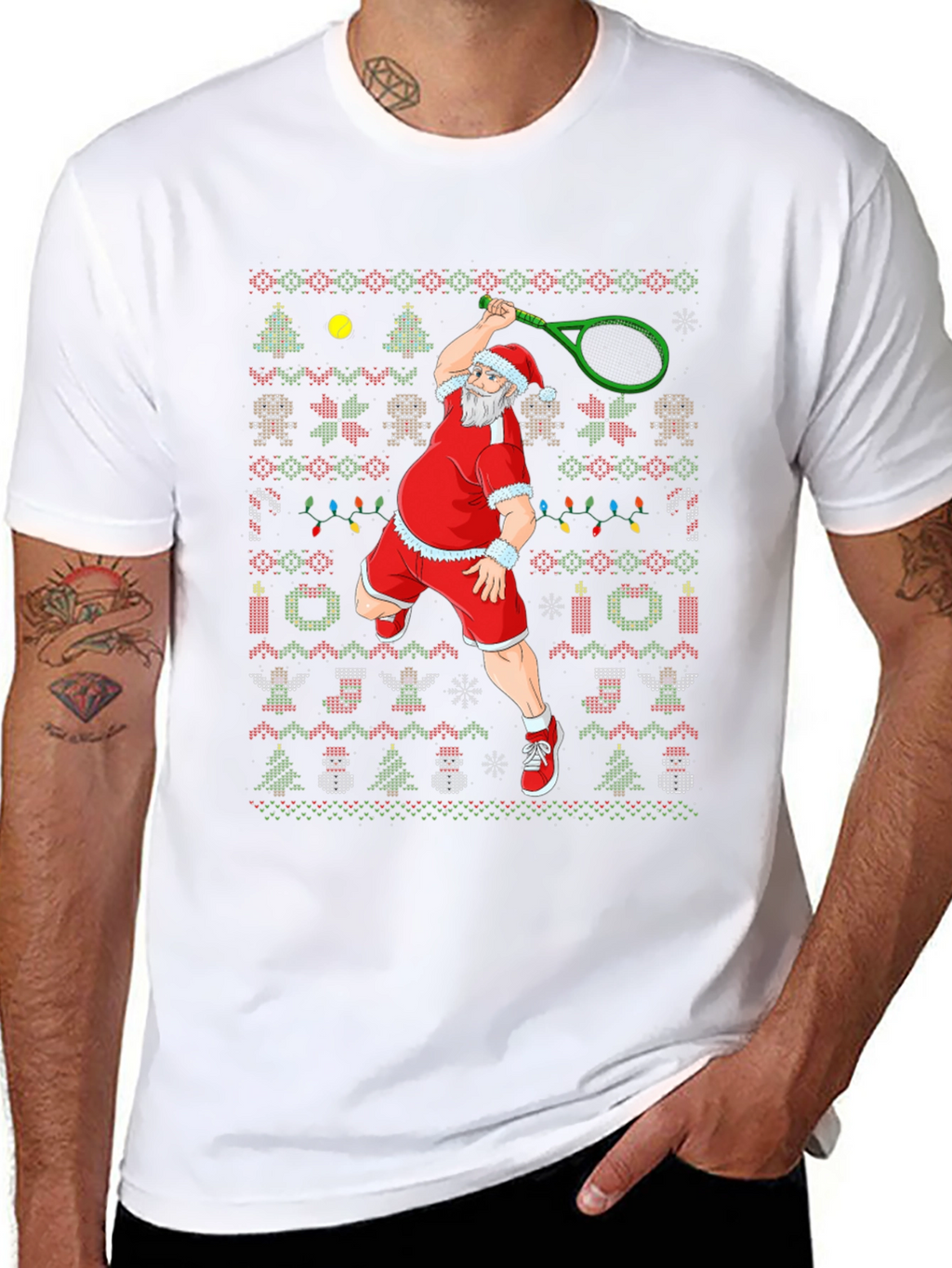 Santa Tennis Ugly Christmas T-Shirt