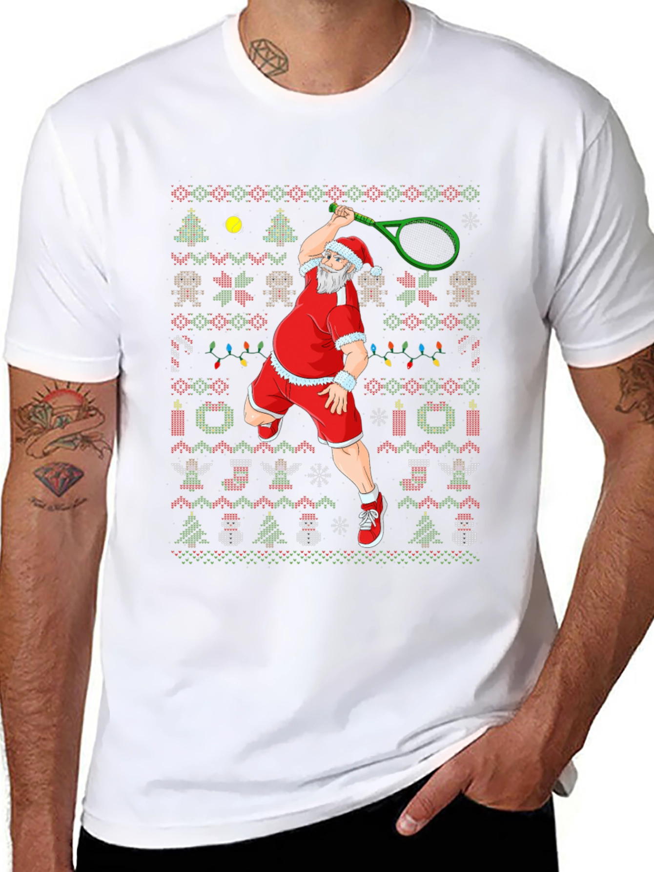 Santa Tennis Ugly Christmas T-Shirt