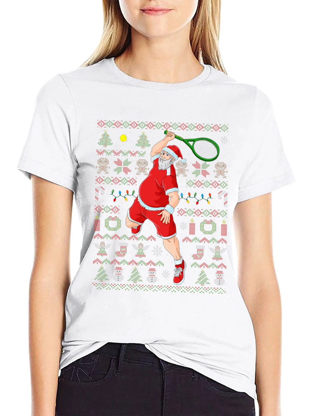 Santa Tennis Ugly Christmas T-Shirt