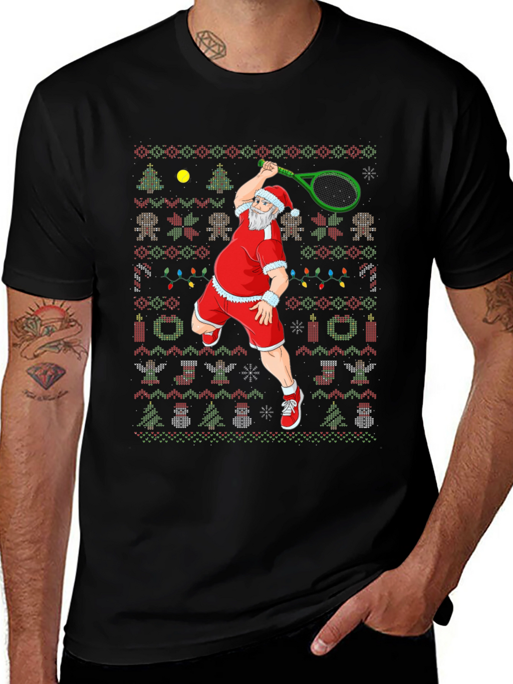 Santa Tennis Ugly Christmas T-Shirt