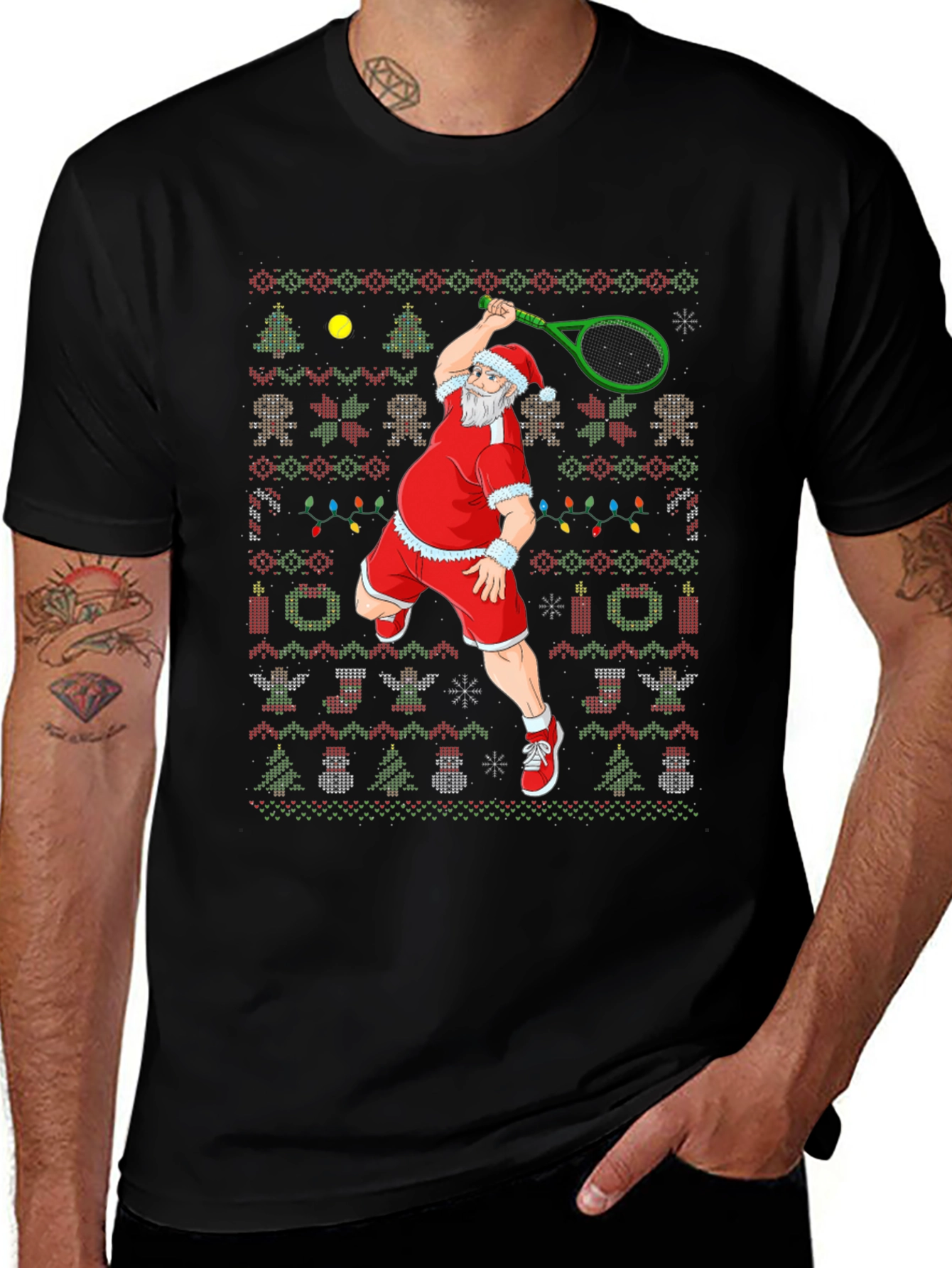 Santa Tennis Ugly Christmas T-Shirt