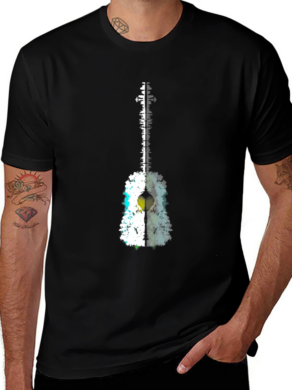Abstract Guitar Graphic Tee - Black T-Shirt