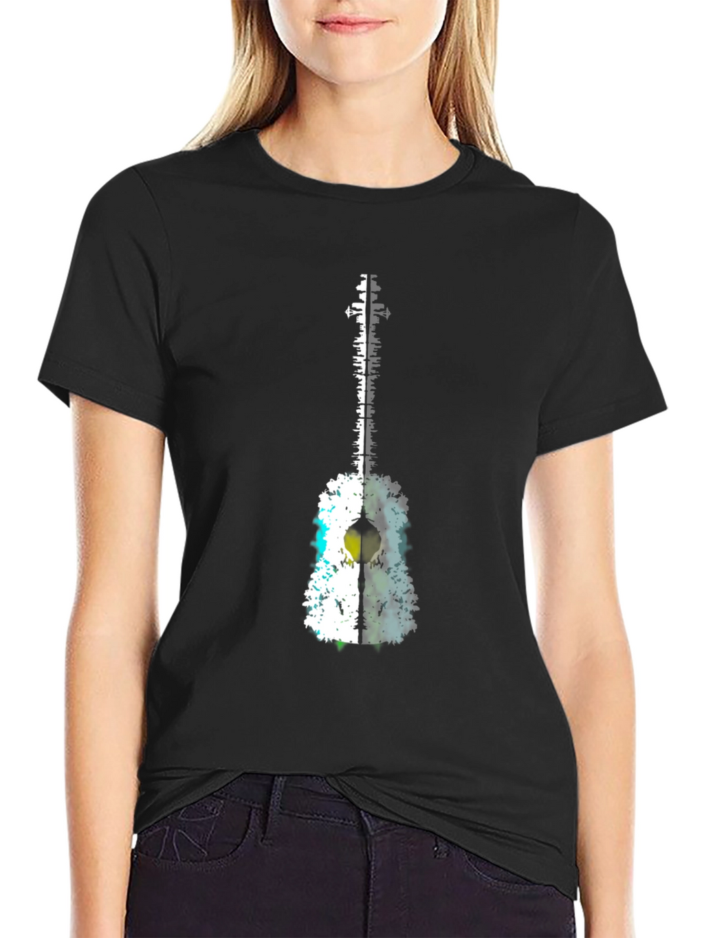 Abstract Guitar Graphic Tee - Black T-Shirt