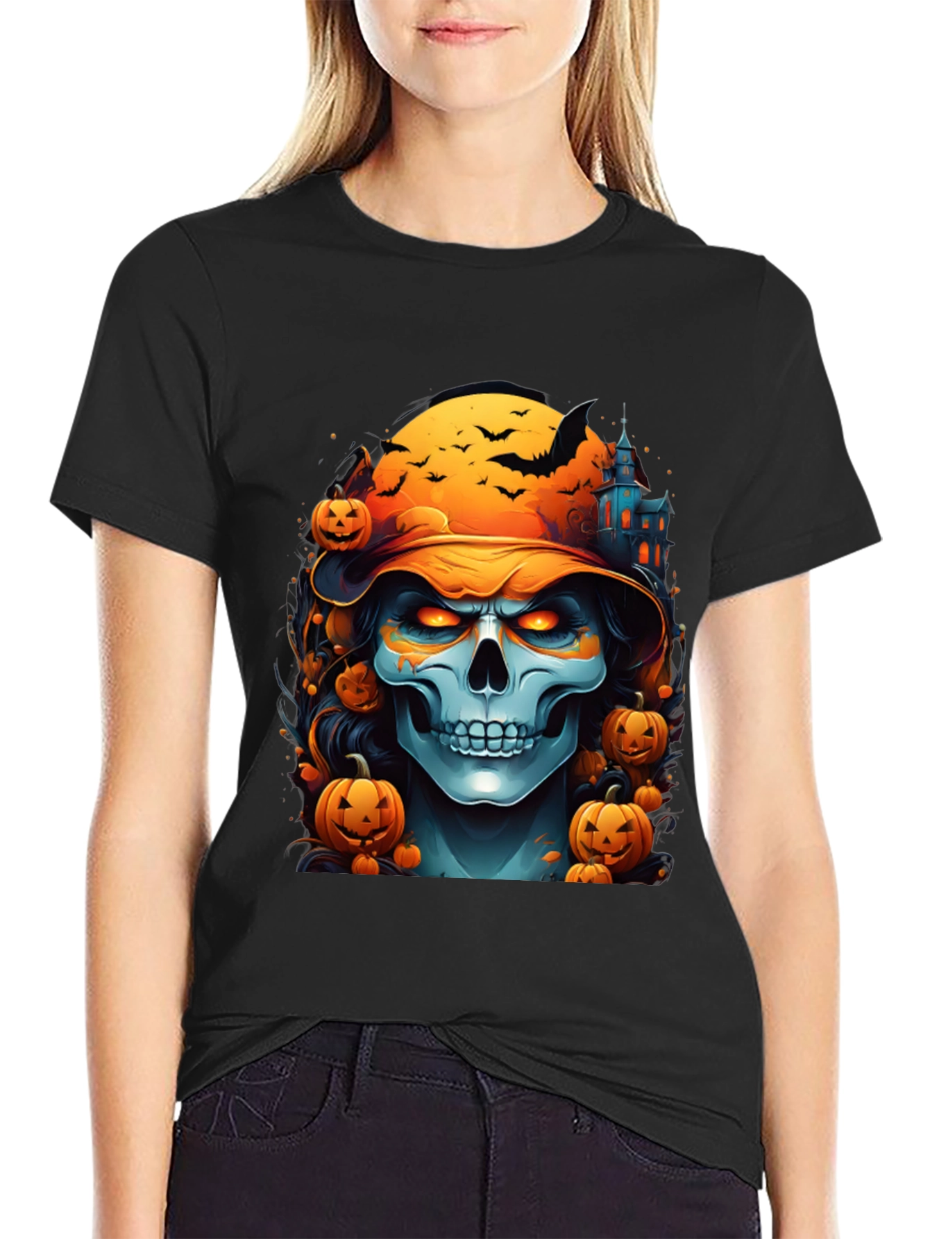 Halloween Skull Graphic Tee - Spooky Season Shirt