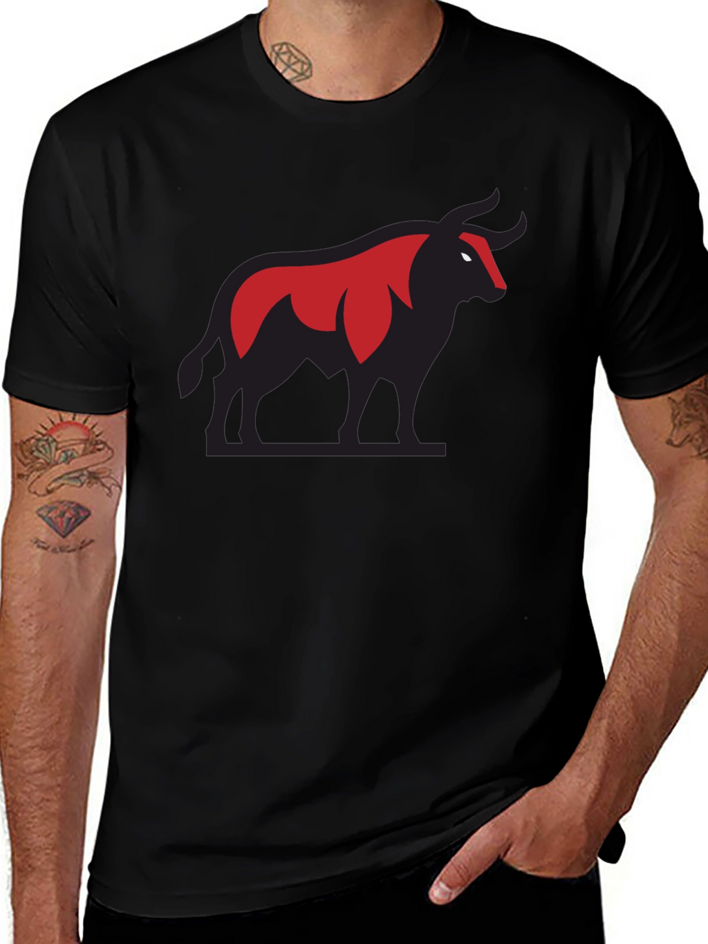 Bold Bull Graphic Tee - Black Cotton