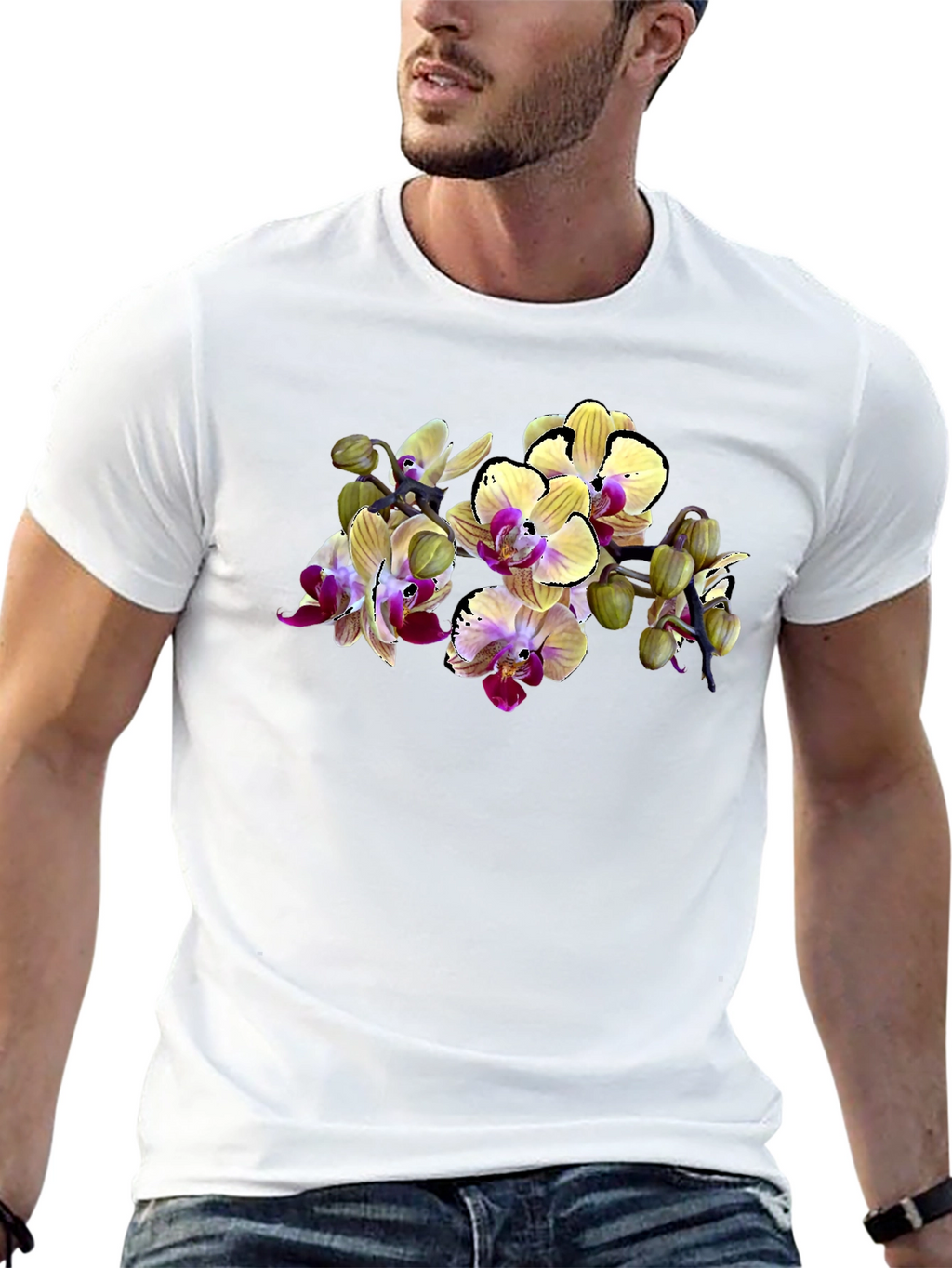 Orchid Print Black T-Shirt