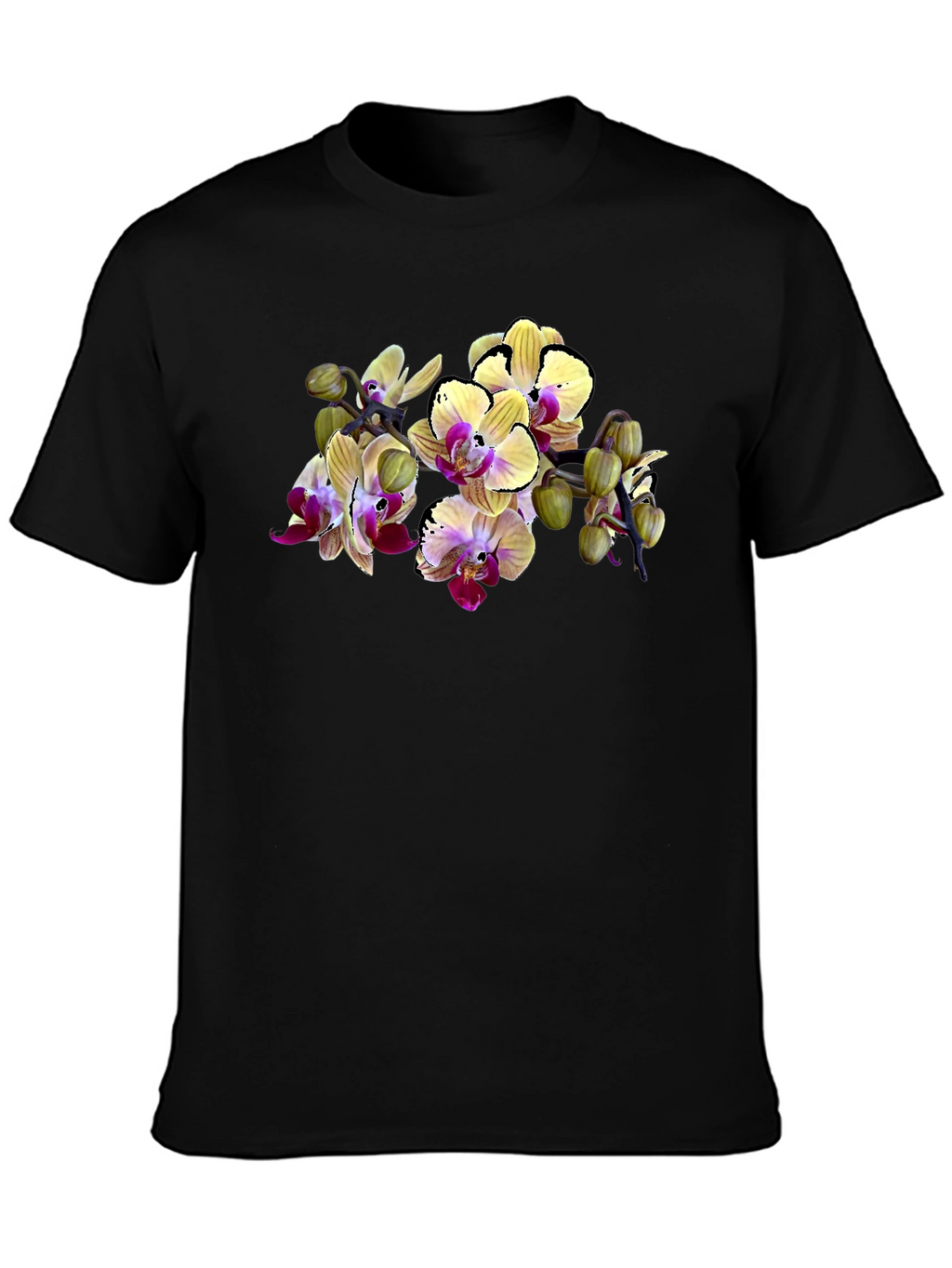 Orchid Print Black T-Shirt