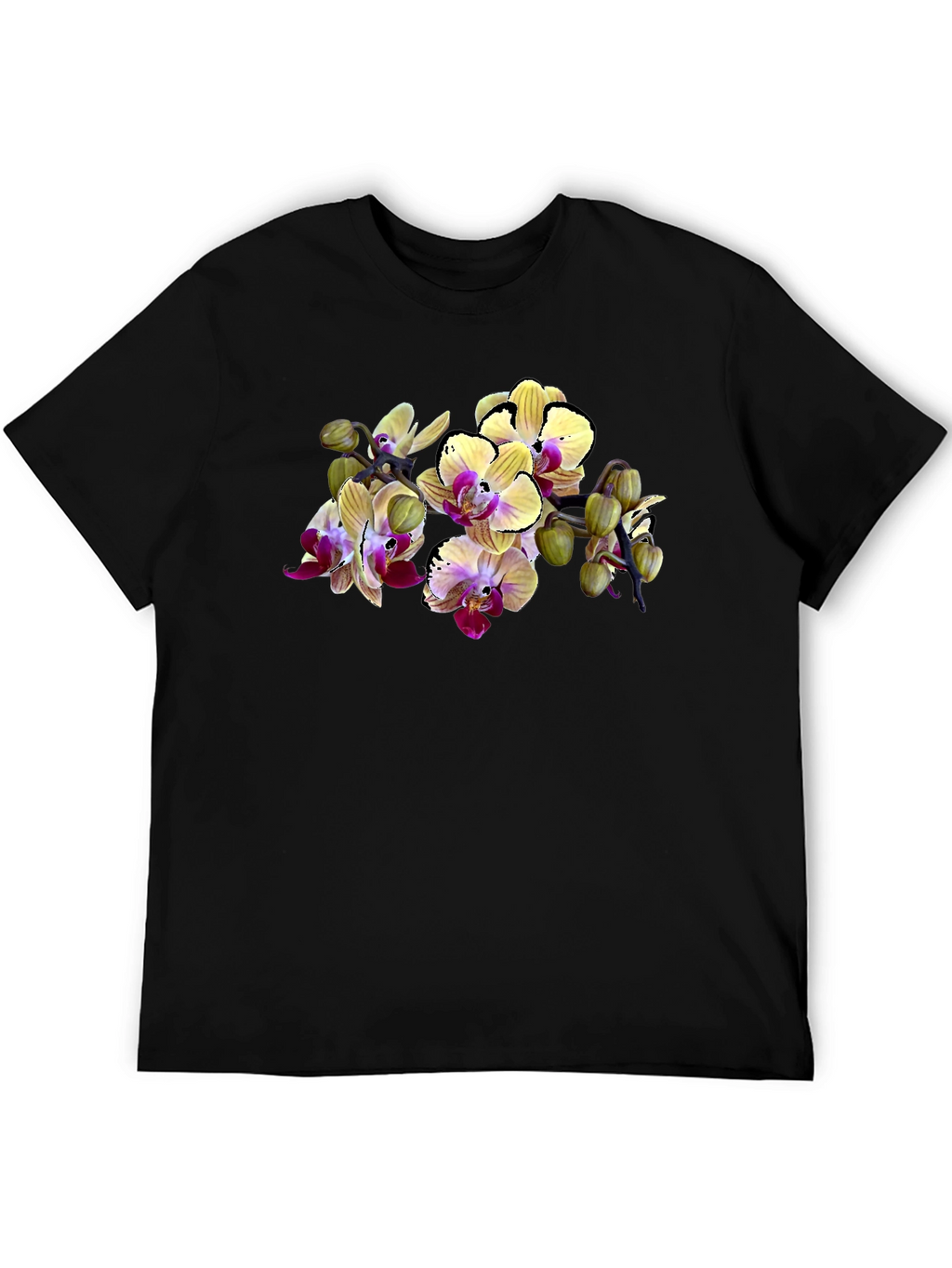 Orchid Print Black T-Shirt