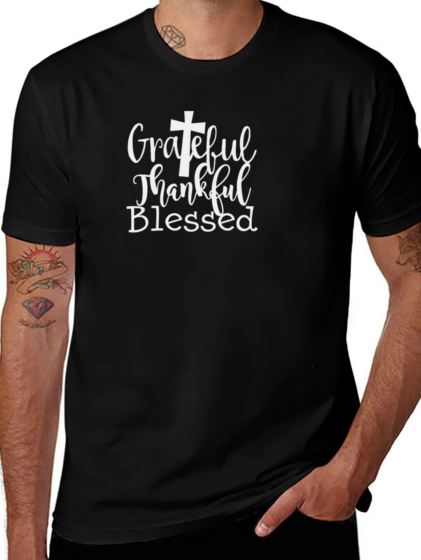 Grateful Thankful Blessed Black T-Shirt