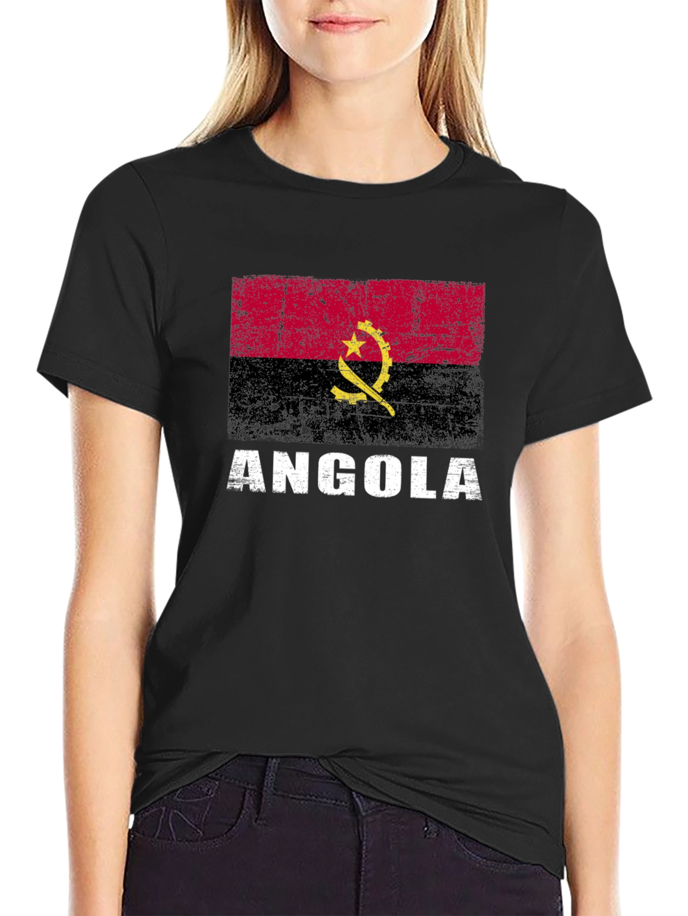 Angola Flag T-Shirt - Distressed Graphic Tee