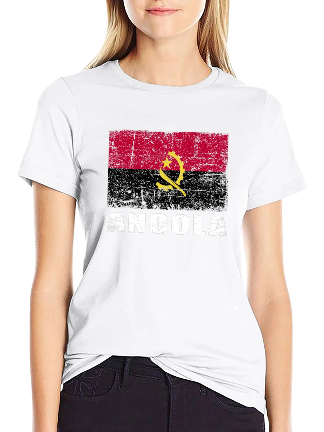 Angola Flag T-Shirt - Distressed Graphic Tee