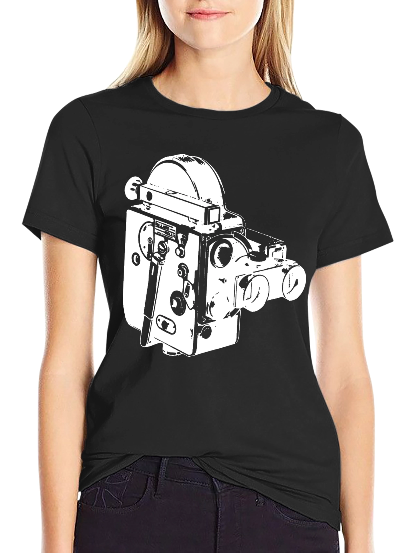 Vintage Camera Graphic Tee - Black Cotton T-Shirt