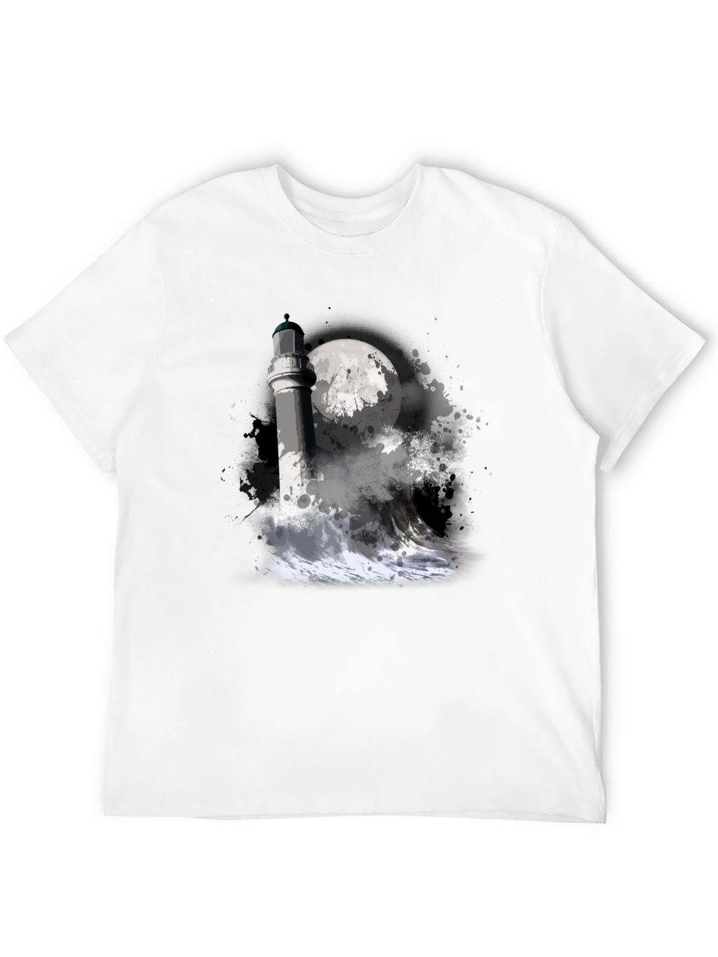 Lighthouse & Moon Graphic Tee - Black Cotton T-Shirt