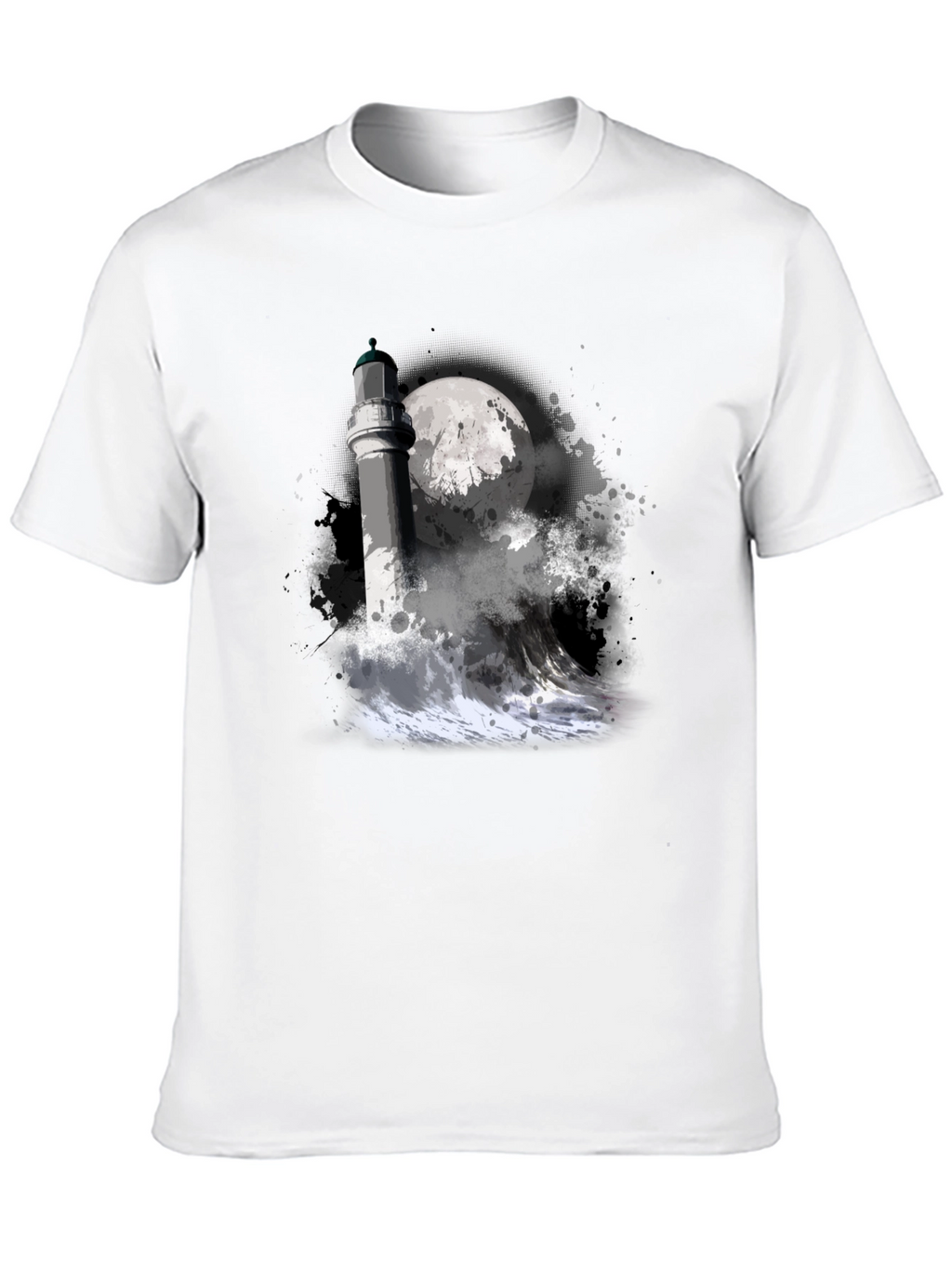 Lighthouse & Moon Graphic Tee - Black Cotton T-Shirt