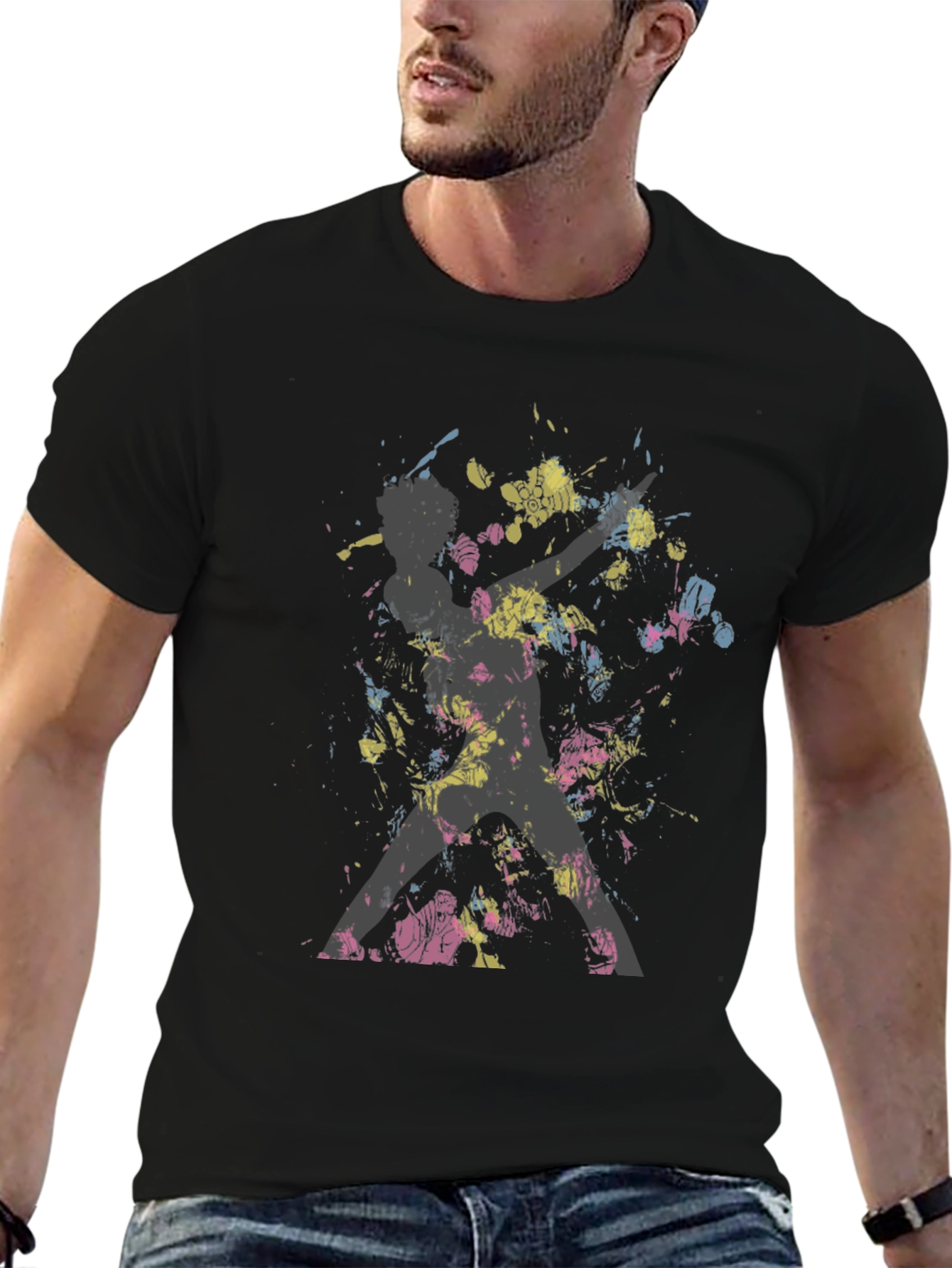 Abstract Splatter Print Black T-Shirt