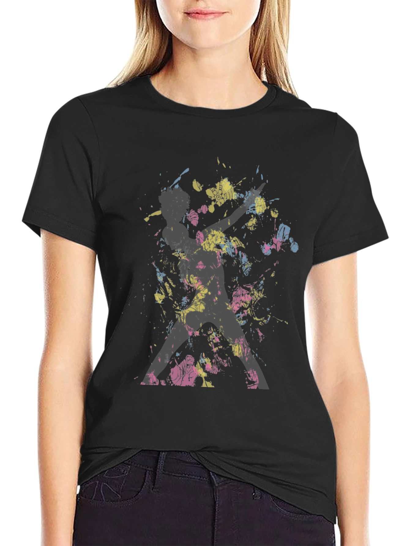 Abstract Splatter Print Black T-Shirt