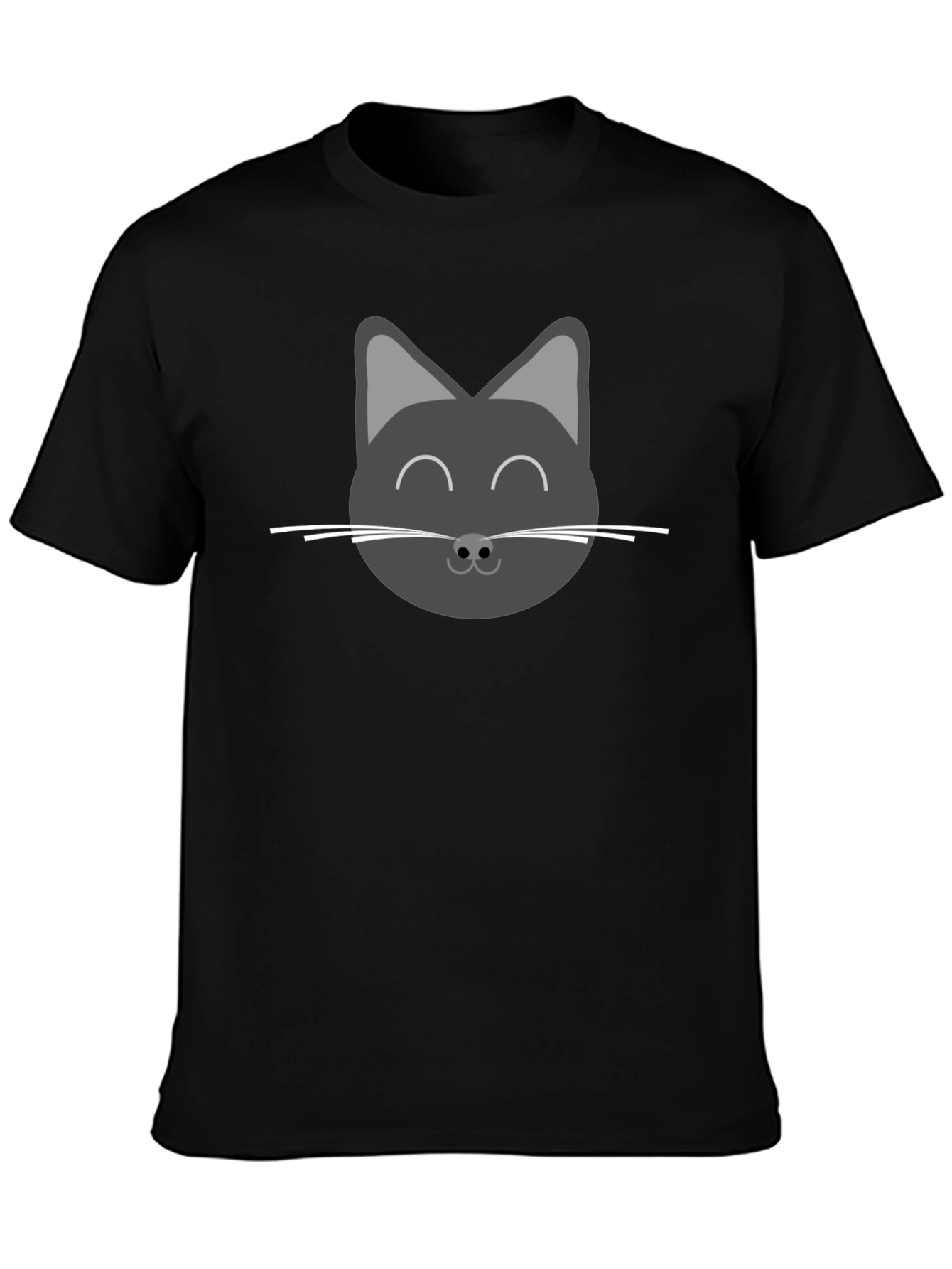 Cute Cat Face Graphic T-Shirt - Black