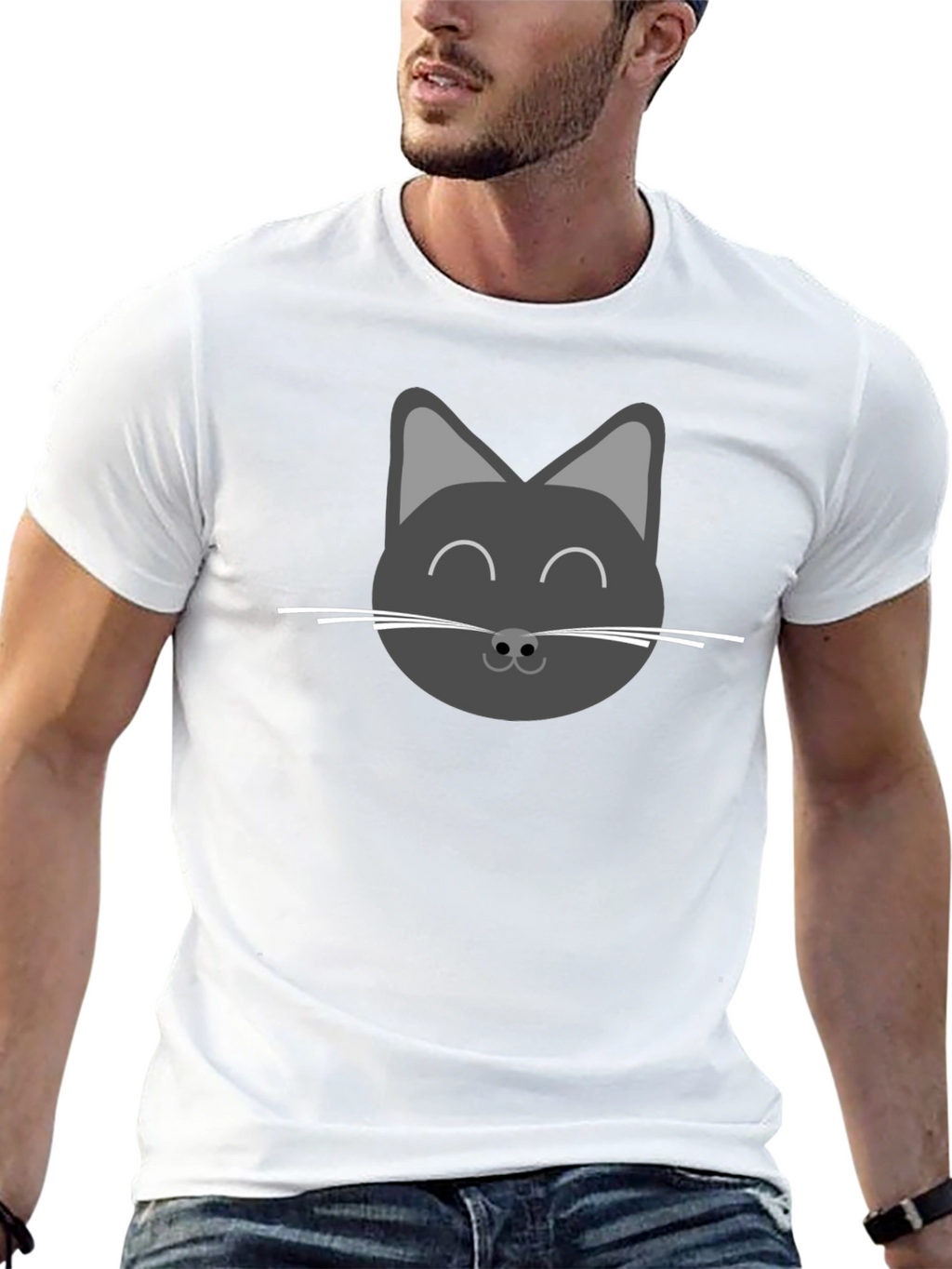 Cute Cat Face Graphic T-Shirt - Black