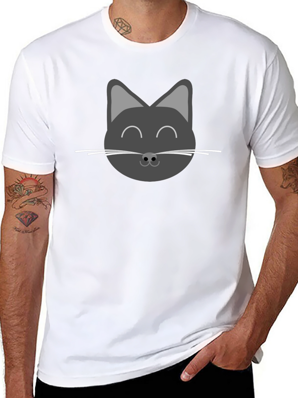 Cute Cat Face Graphic T-Shirt - Black