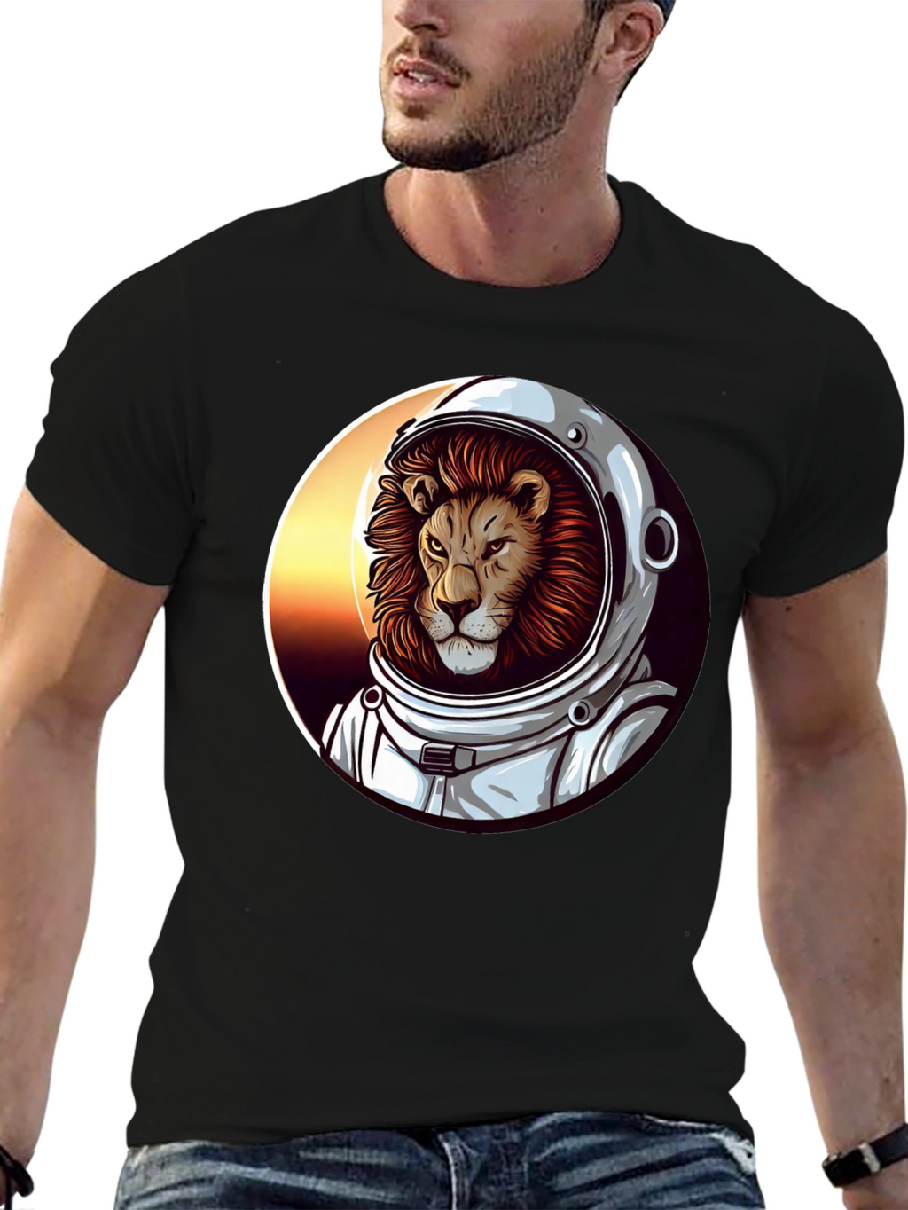 Lion Astronaut Graphic Tee - Black T-Shirt