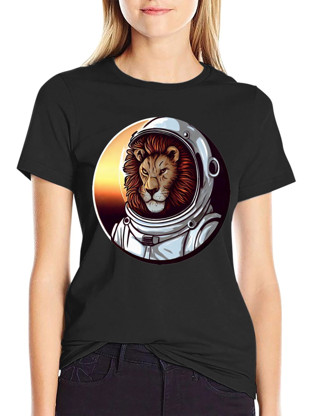 Lion Astronaut Graphic Tee - Black T-Shirt
