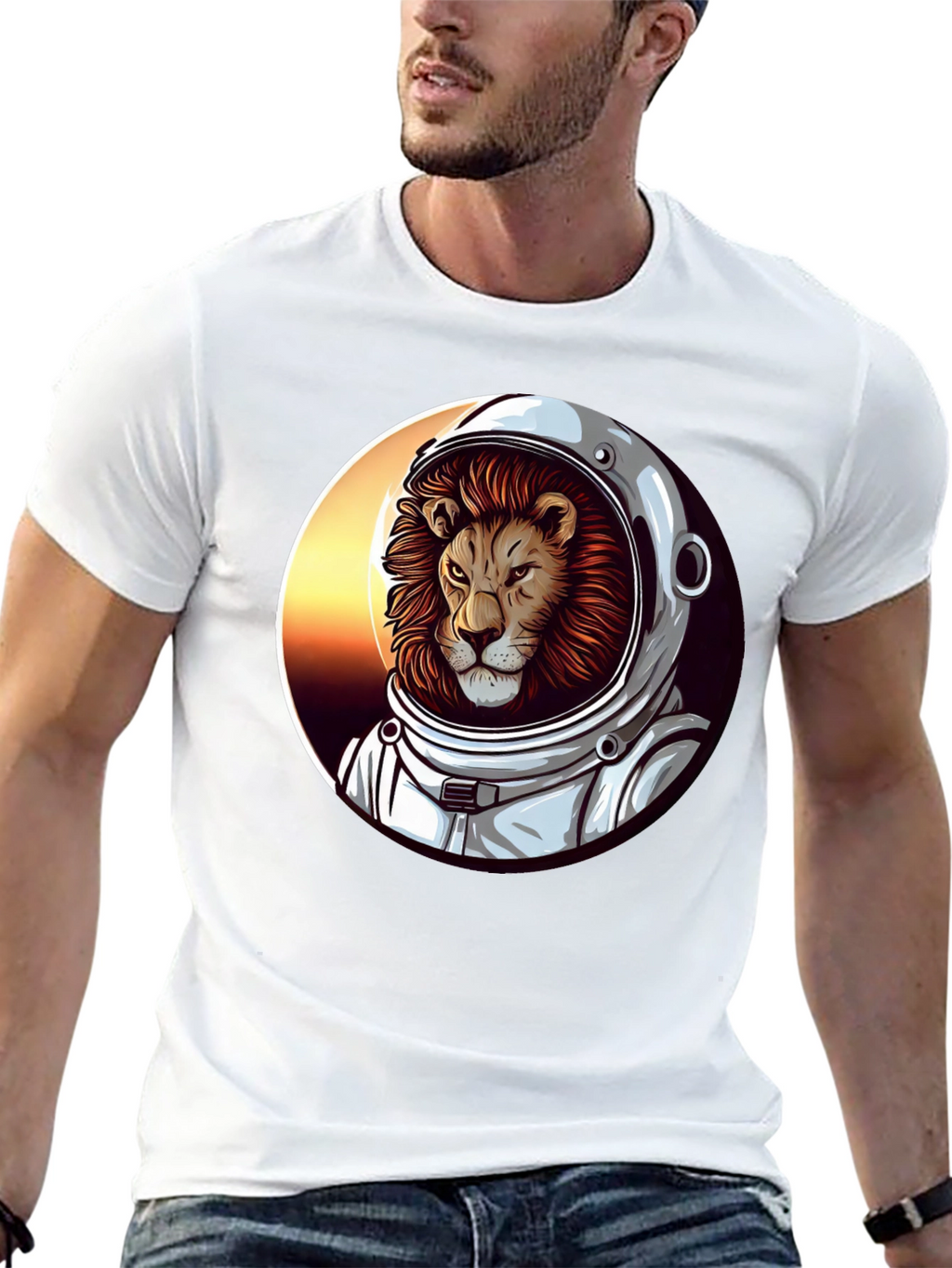 Lion Astronaut Graphic Tee - Black T-Shirt