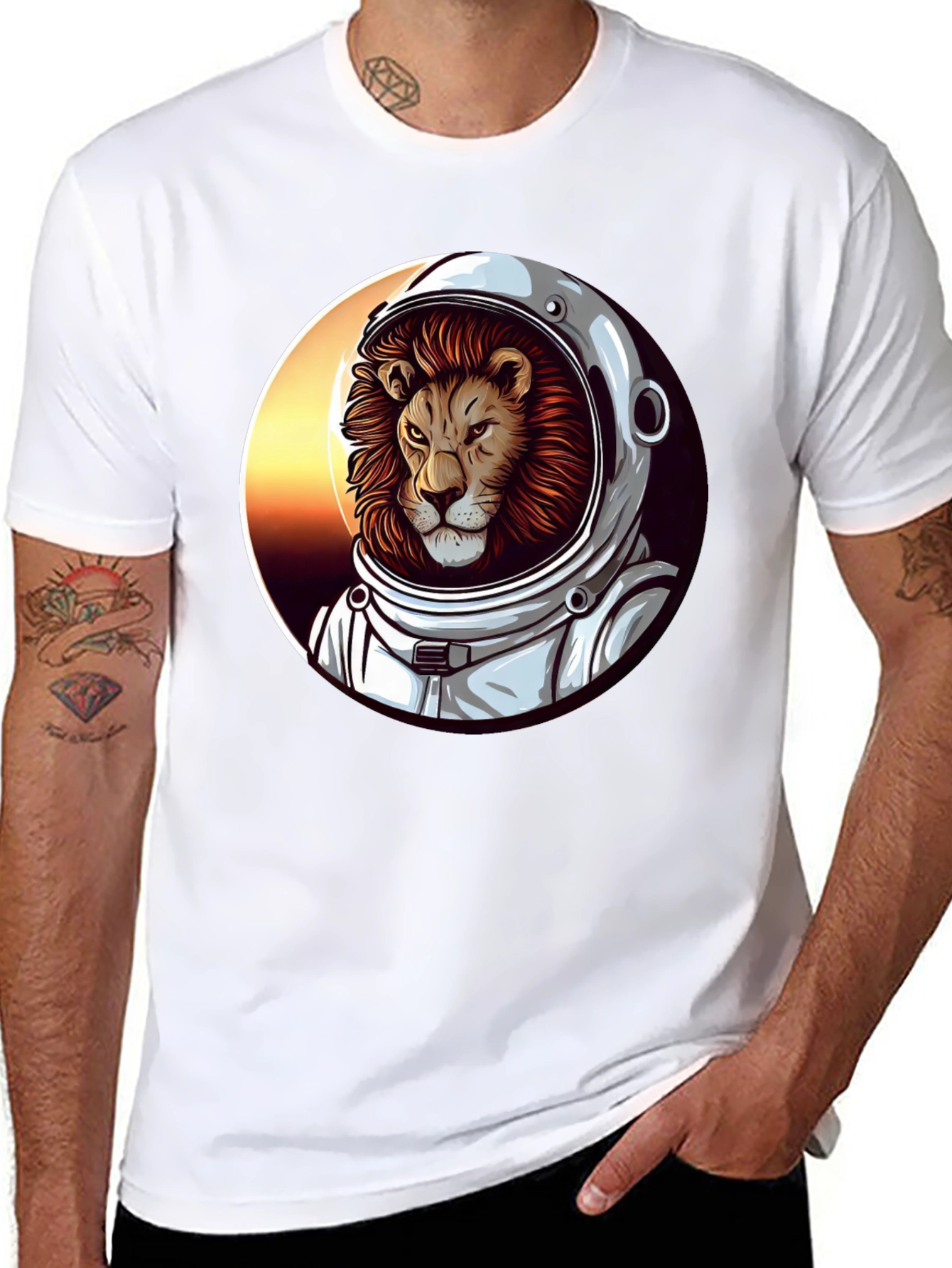 Lion Astronaut Graphic Tee - Black T-Shirt