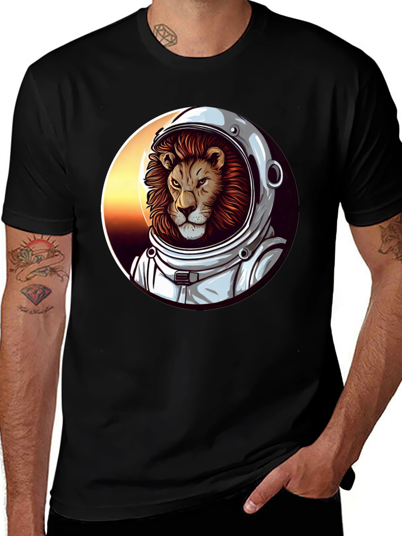Lion Astronaut Graphic Tee - Black T-Shirt