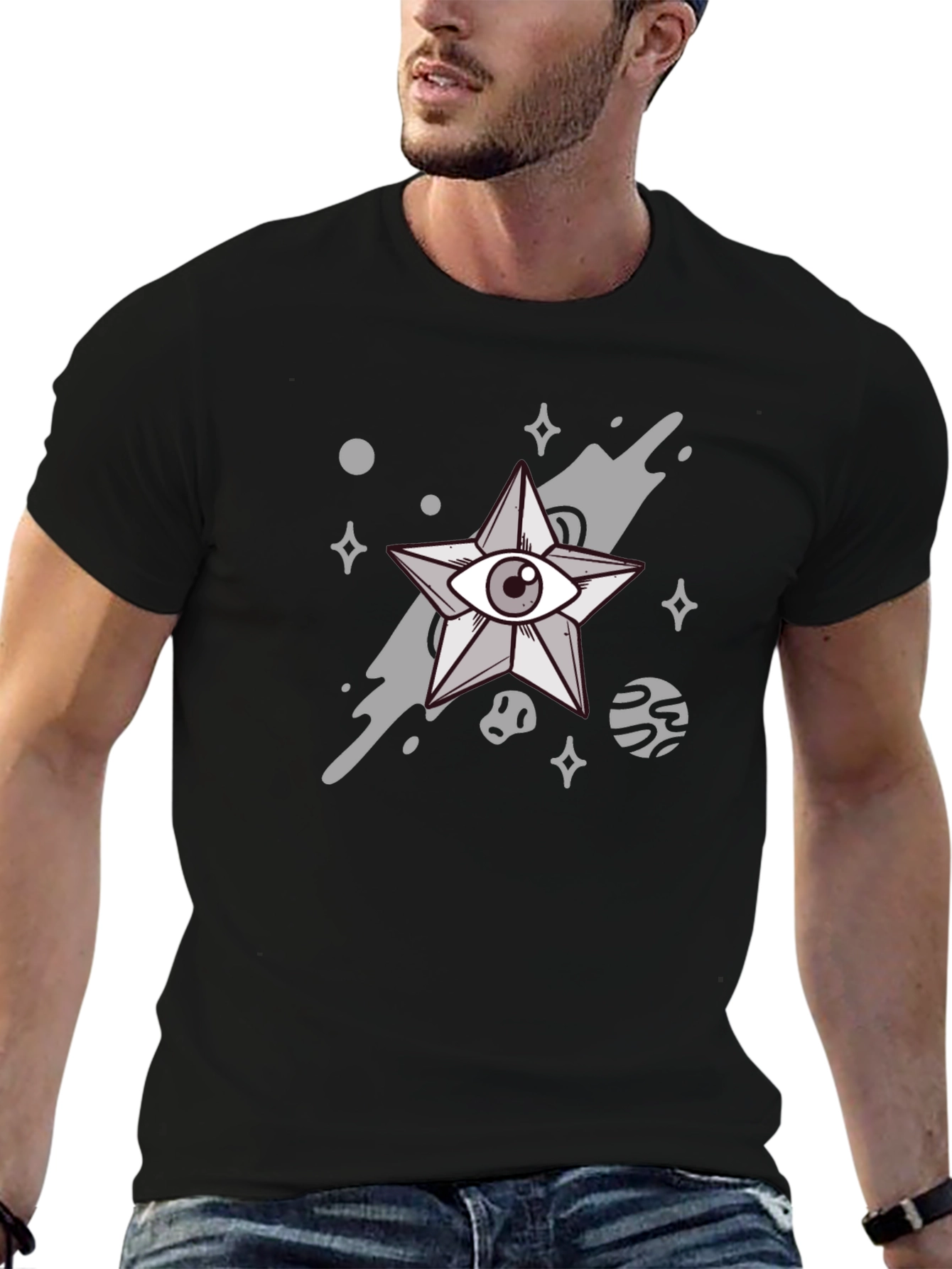 Cosmic Eye Star Graphic Black Tee