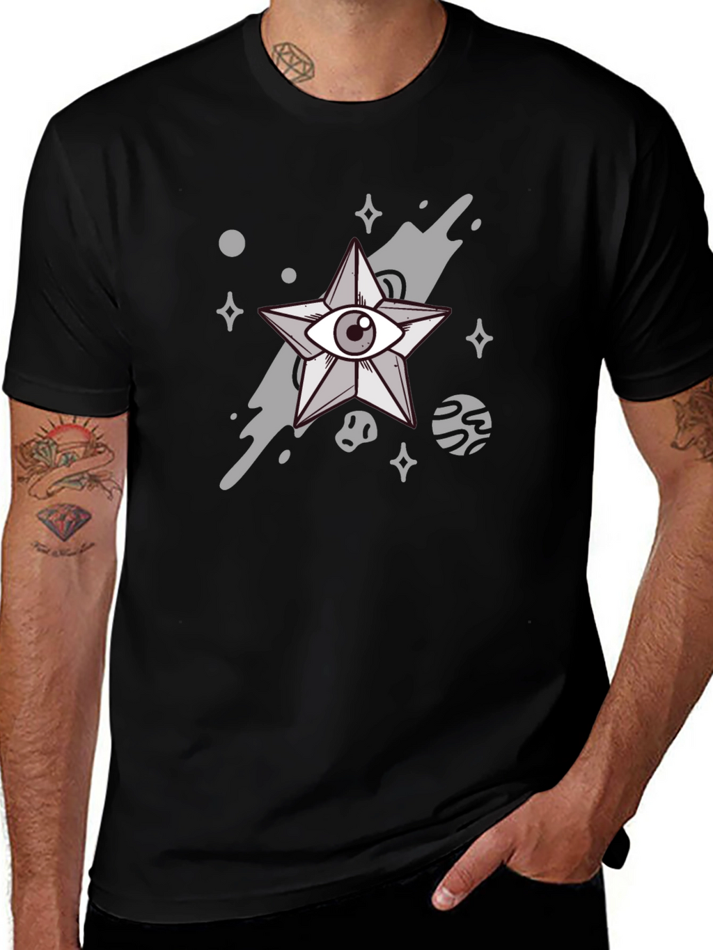 Cosmic Eye Star Graphic Black Tee