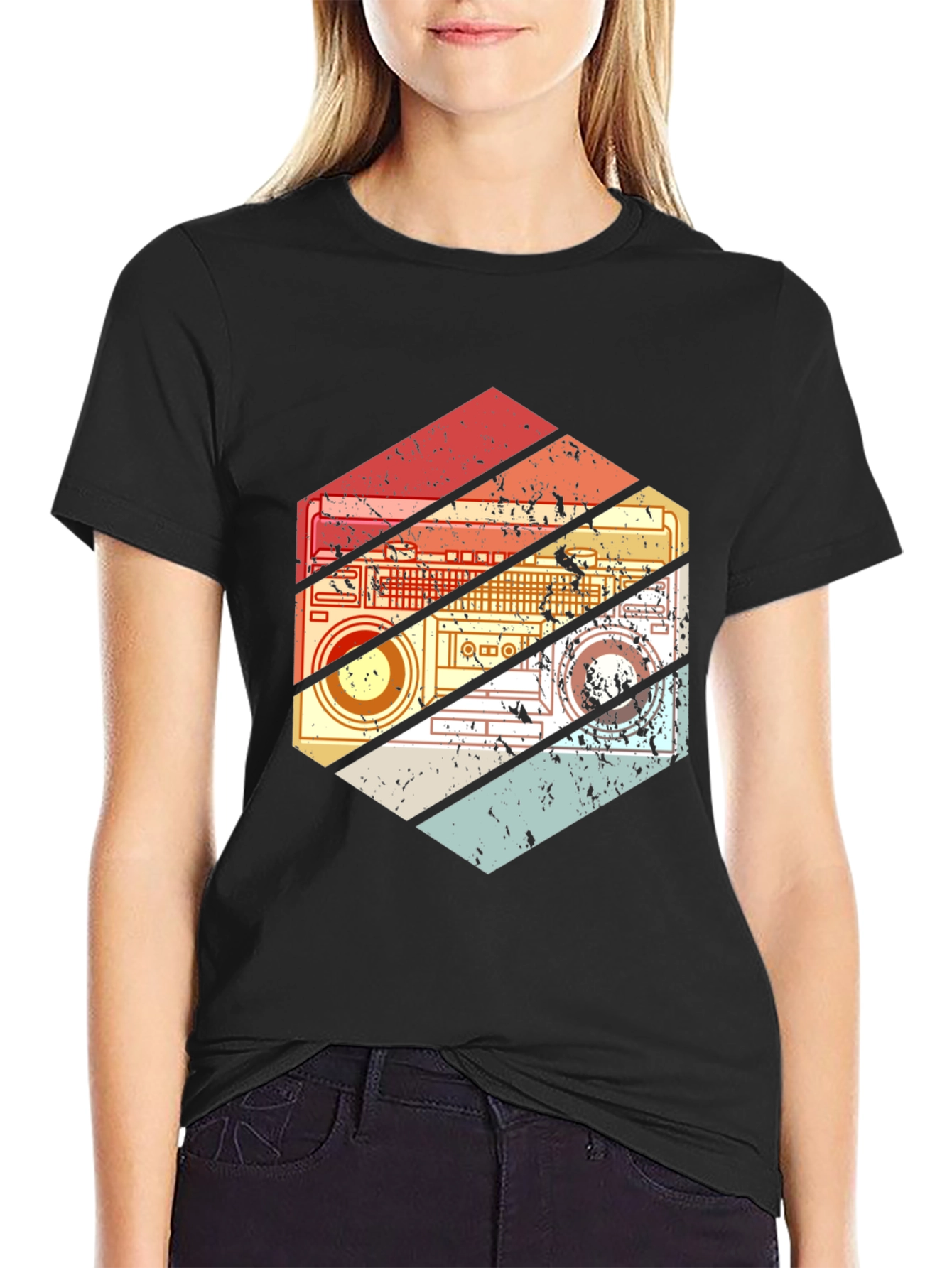 Retro Boombox Graphic Tee - Vintage Style T-Shirt