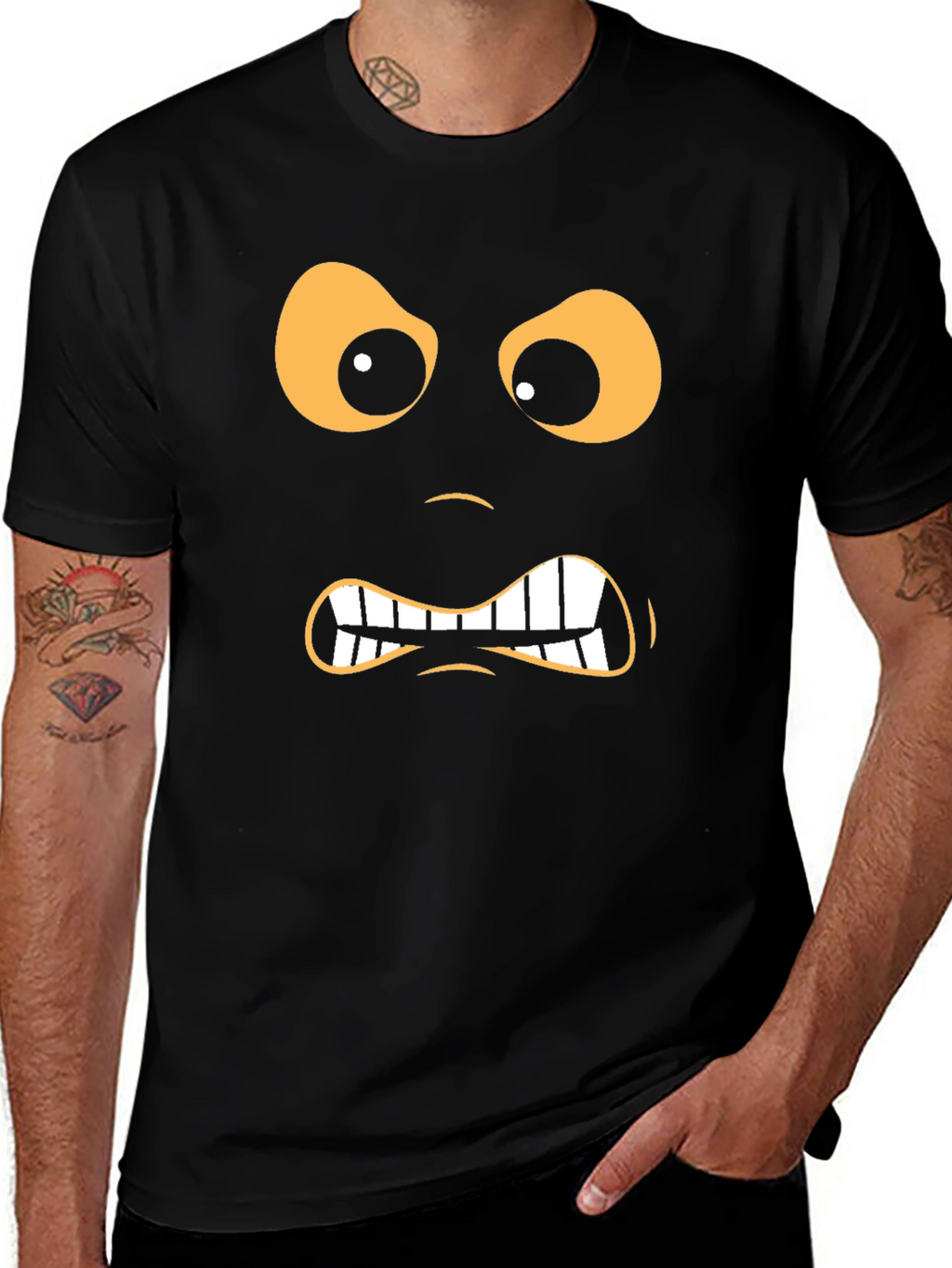 Angry Face Graphic Black T-Shirt
