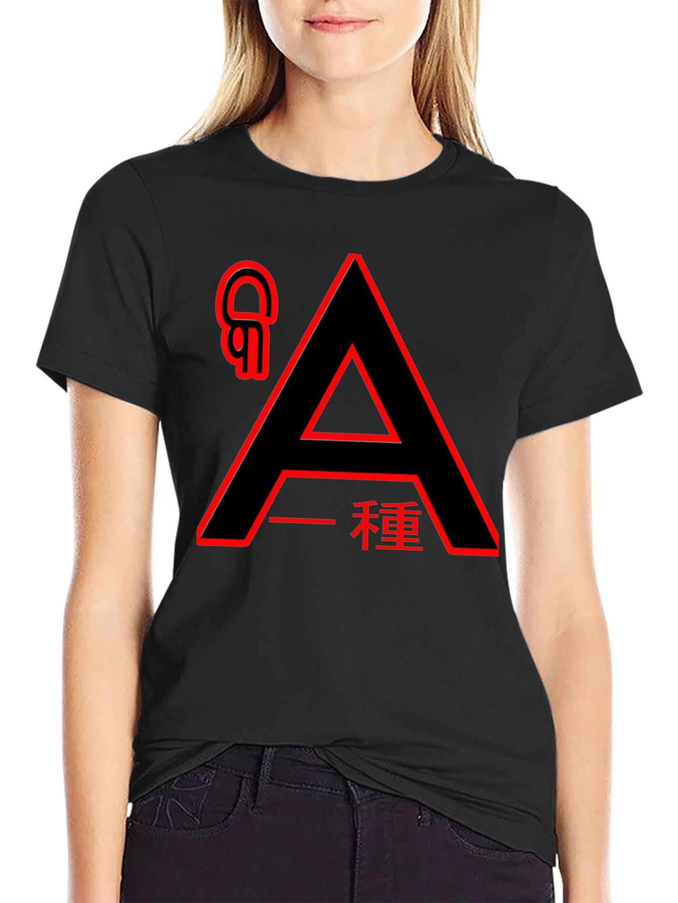 Graphic Print Crew Neck Tee - Red Accents