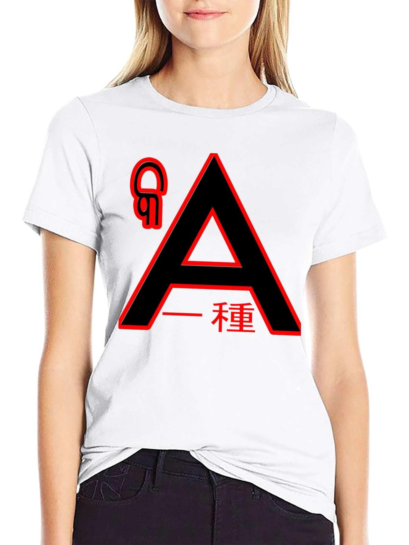 Graphic Print Crew Neck Tee - Red Accents
