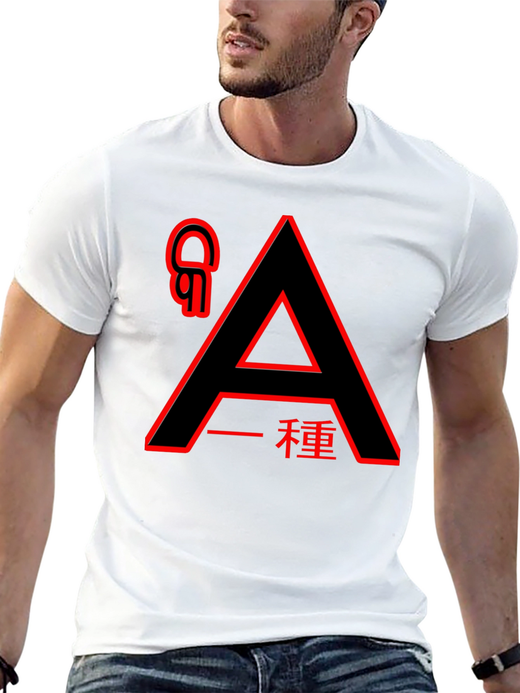 Graphic Print Crew Neck Tee - Red Accents