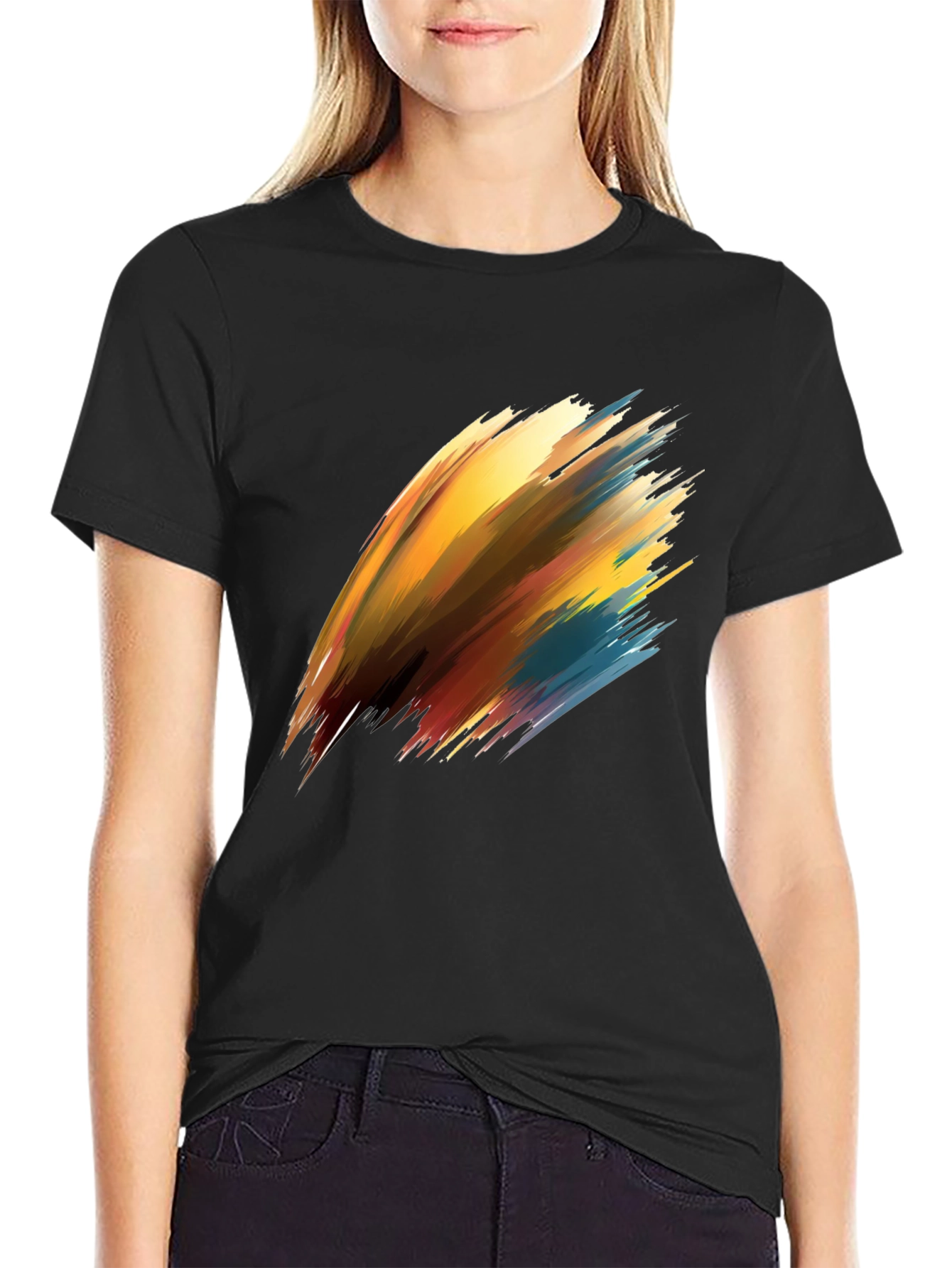 Abstract Brush Stroke Graphic Black T-Shirt