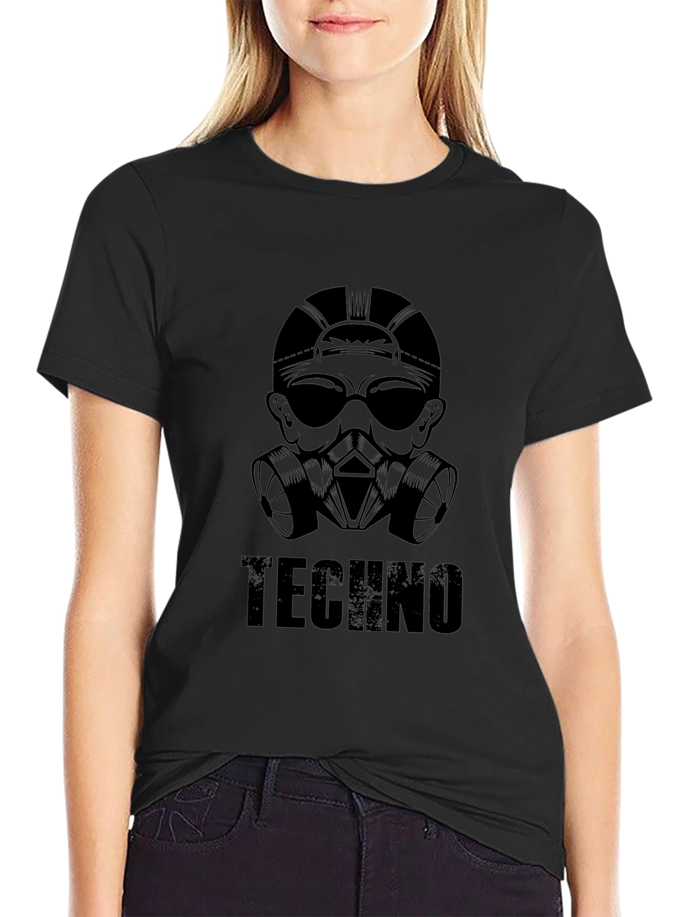 Techno Gas Mask Graphic T-Shirt - Black Cotton Tee