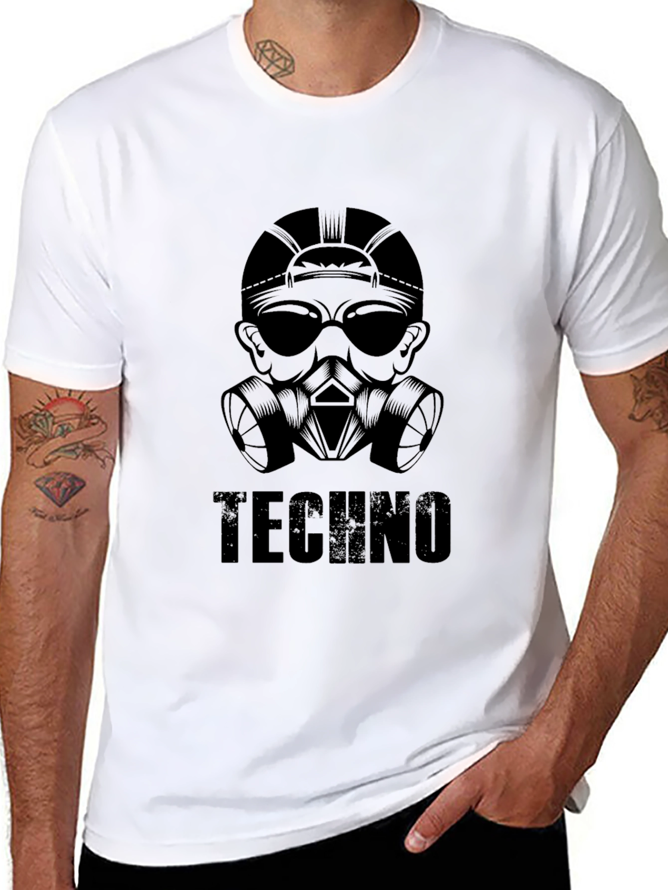 Techno Gas Mask Graphic T-Shirt - Black Cotton Tee