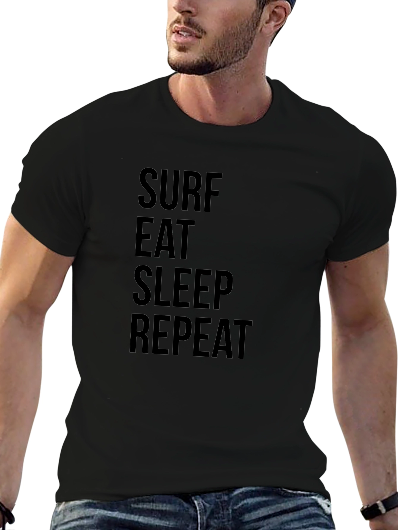 Surf Eat Sleep Repeat Black Graphic Tee Shirt