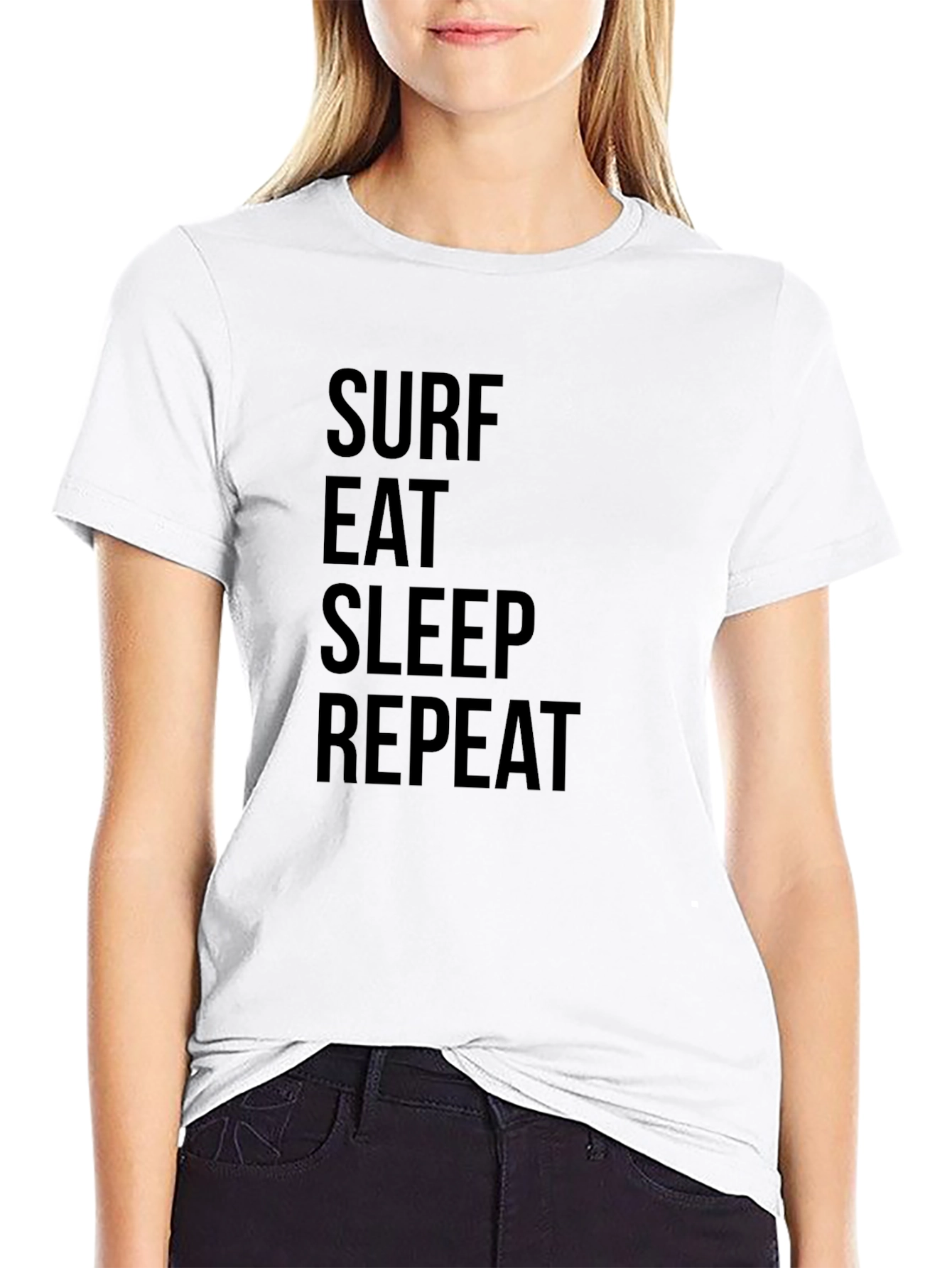 Surf Eat Sleep Repeat Black Graphic Tee Shirt