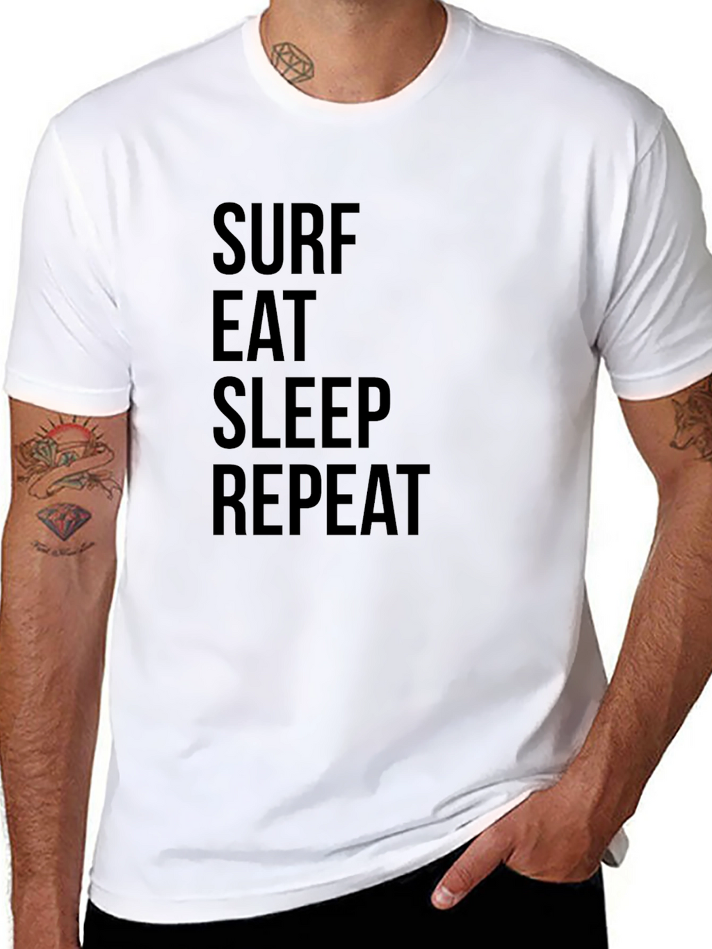 Surf Eat Sleep Repeat Black Graphic Tee Shirt